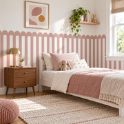 Stripe Peel and Stick Dusty Rose Scallop Half Wall Wallpaper