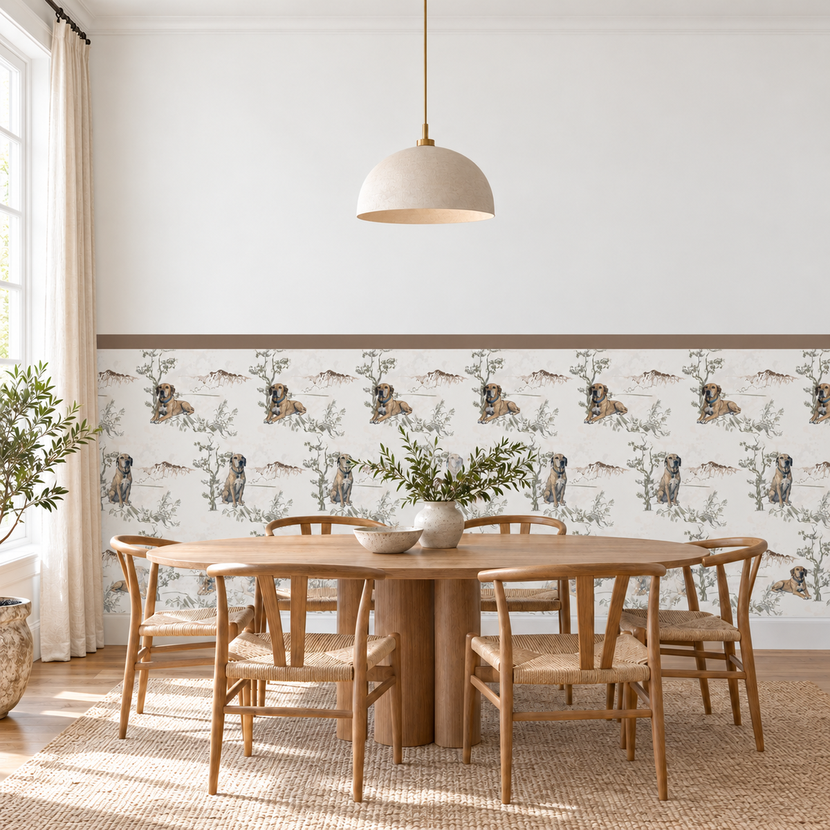 Custom Pet Toile Peel and Stick Taupe Half Wall Wallpaper