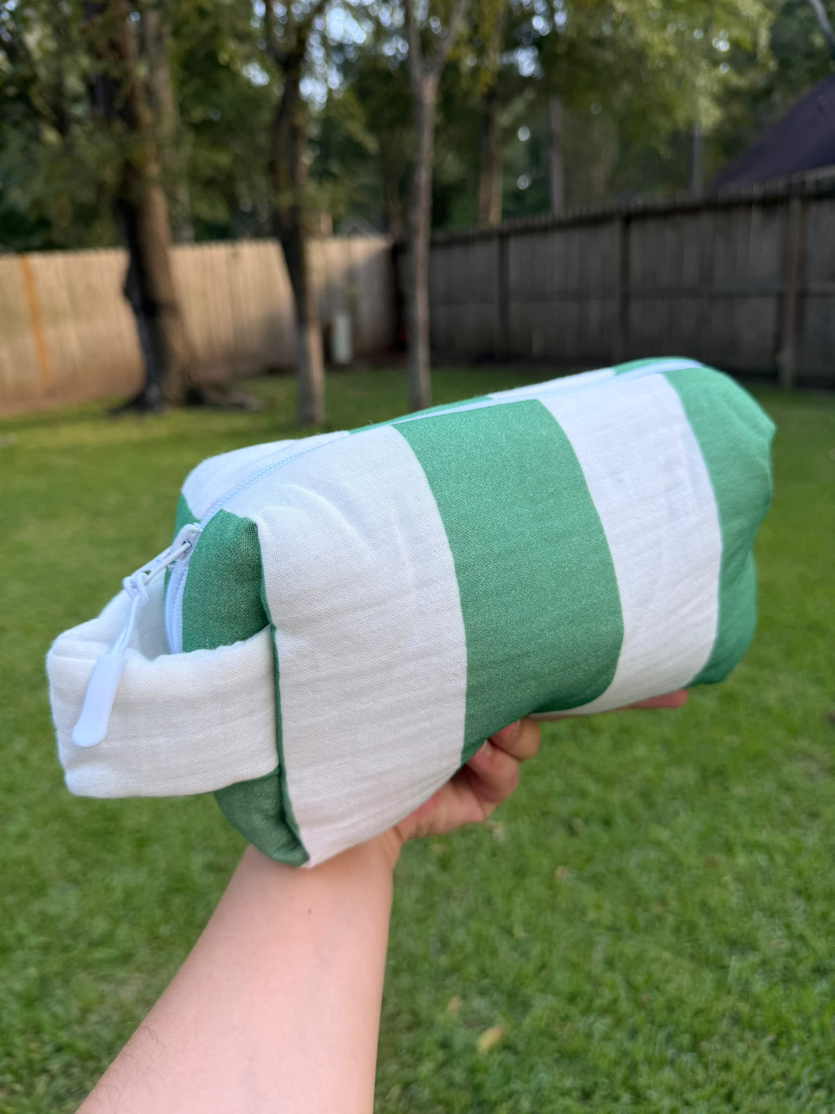 Green Striped Cotton Muslin Pouch