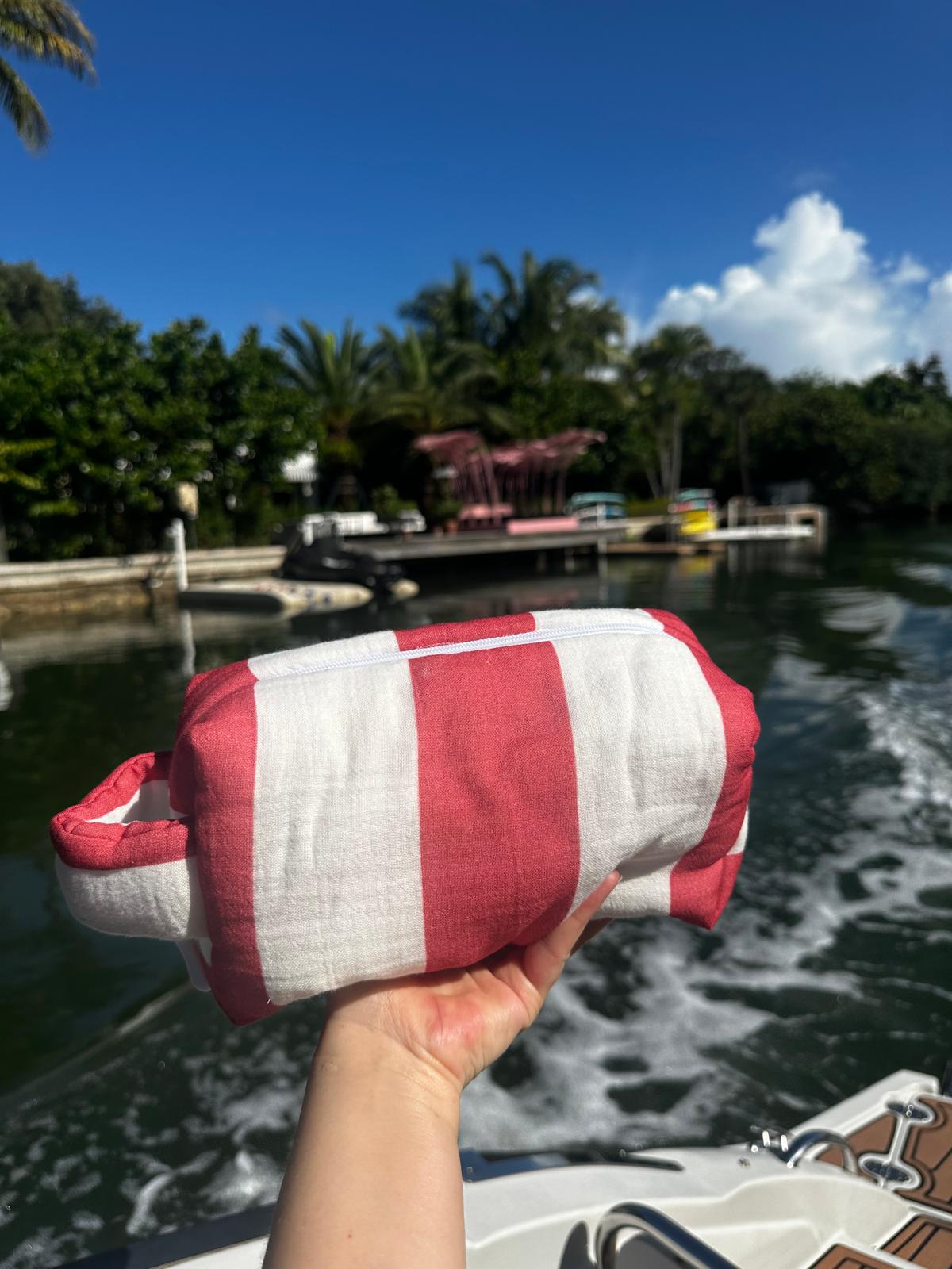 Red Striped Cotton Muslin Pouch