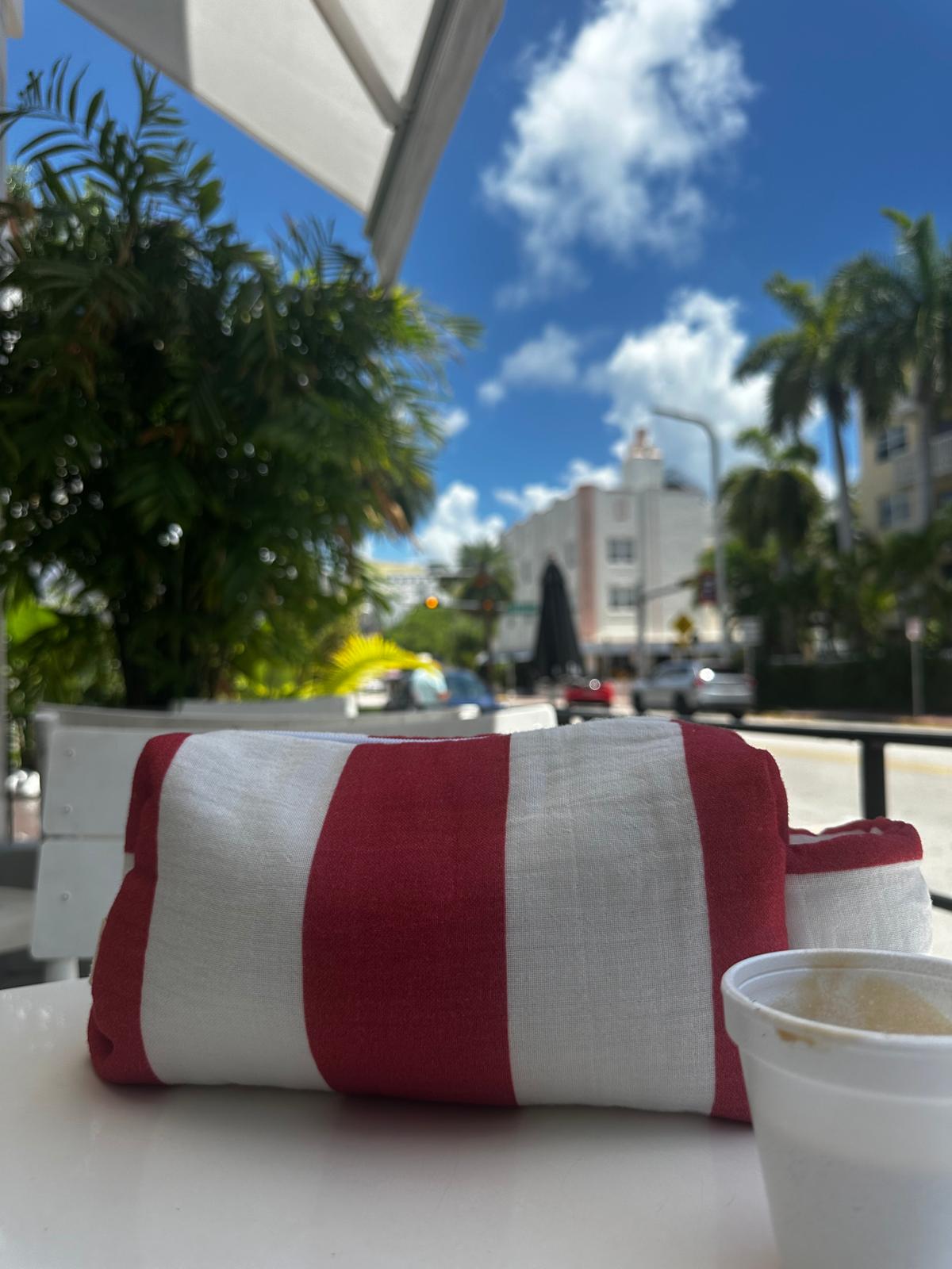 Red Striped Cotton Muslin Pouch