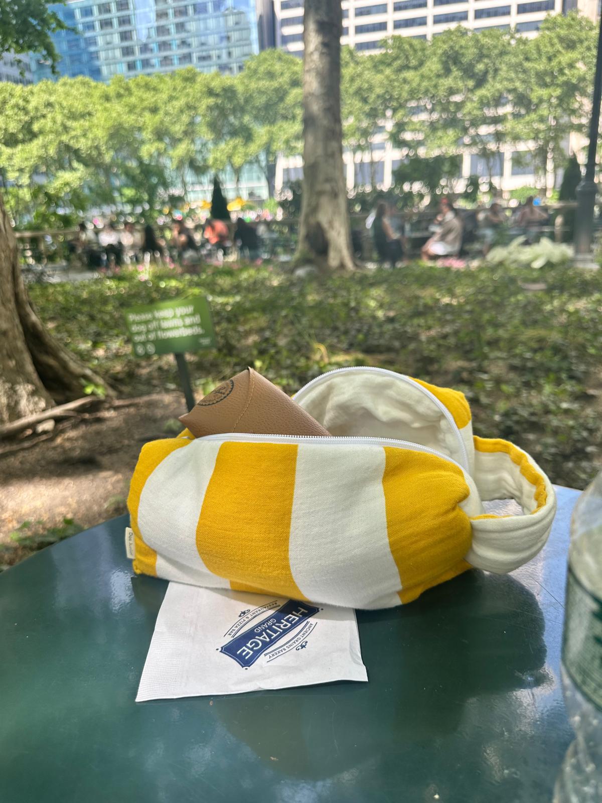 Yellow Striped Cotton Muslin Pouch