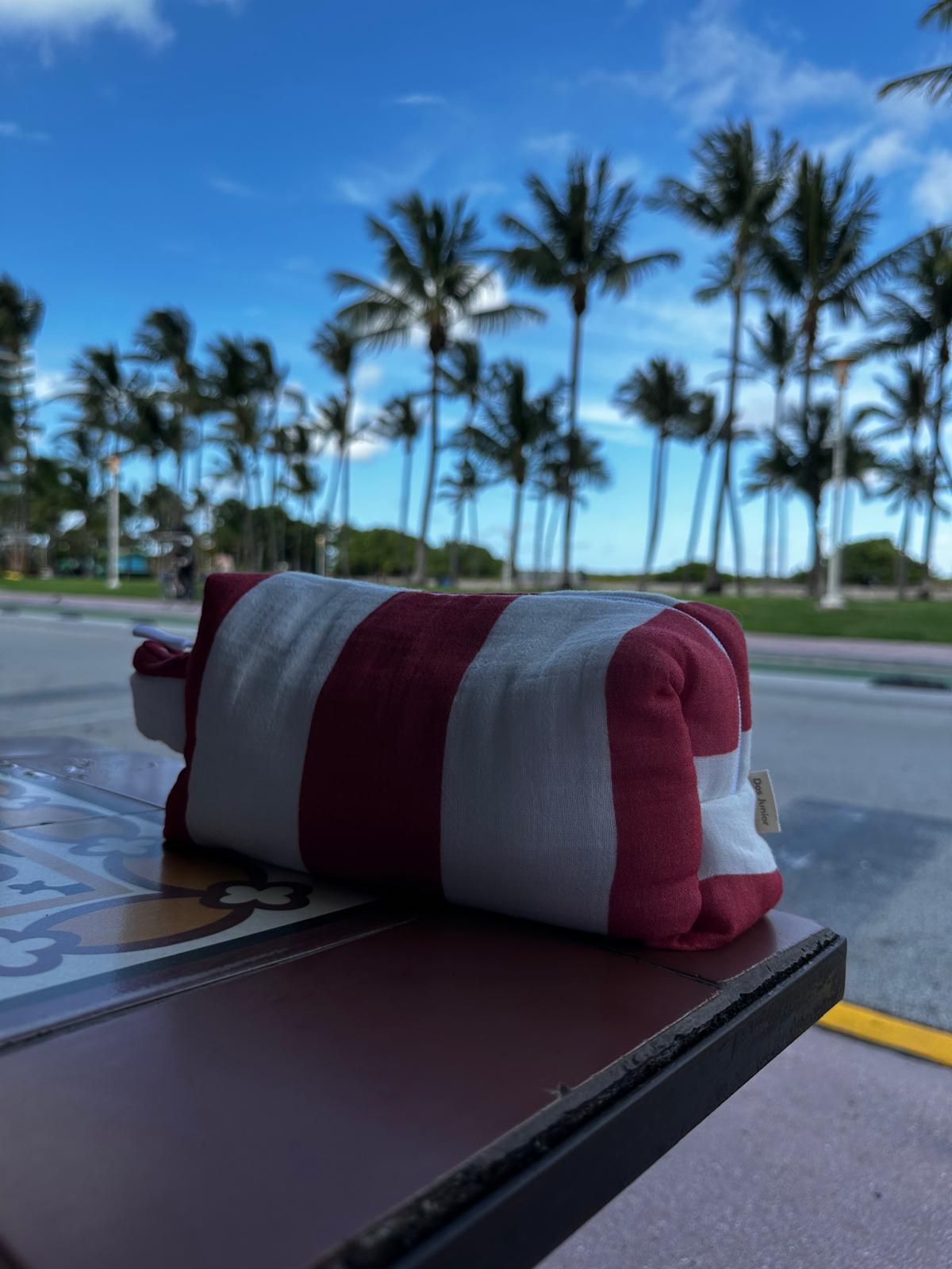 Red Striped Cotton Muslin Pouch