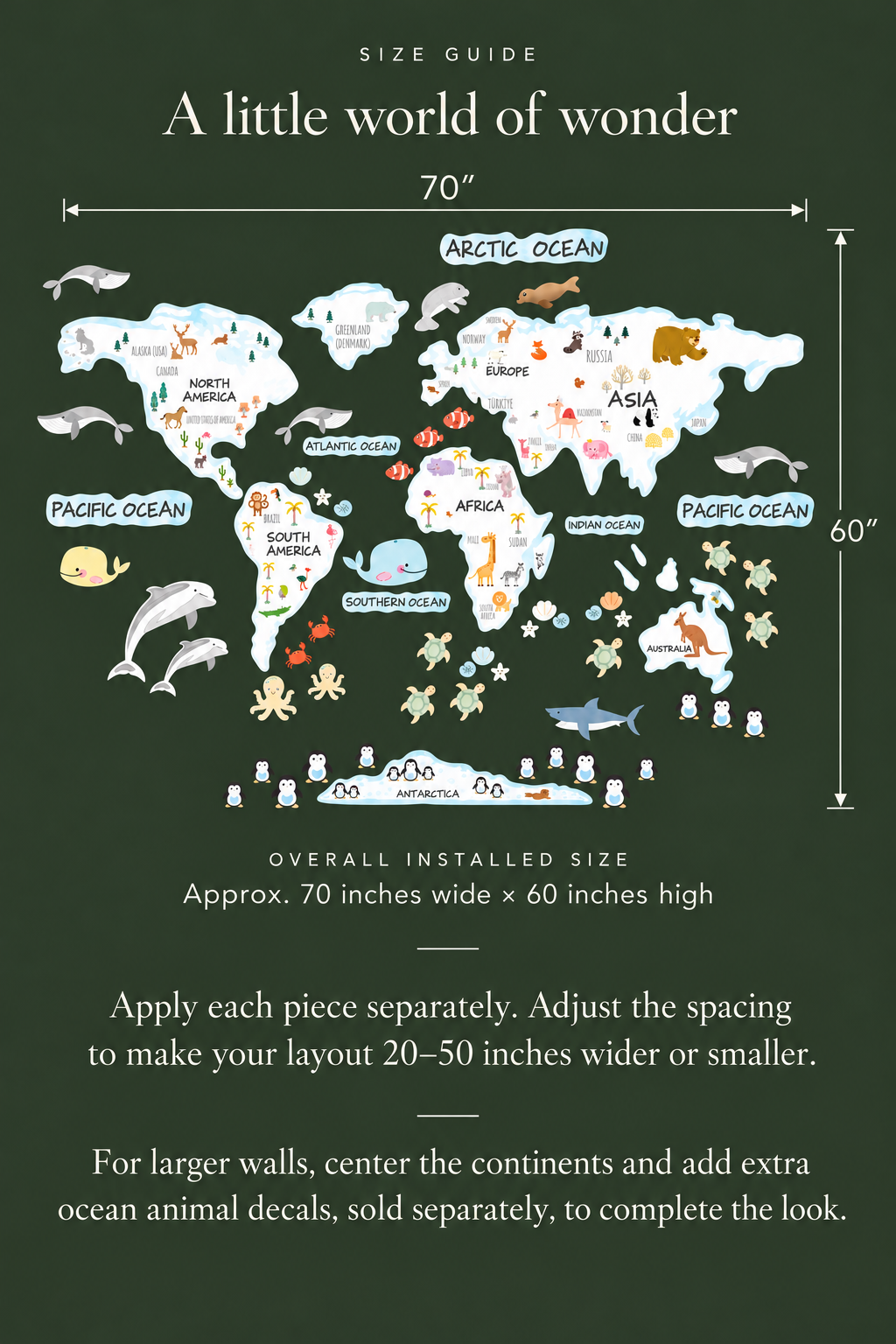 Animals World Map Fabric Wall Decal - White