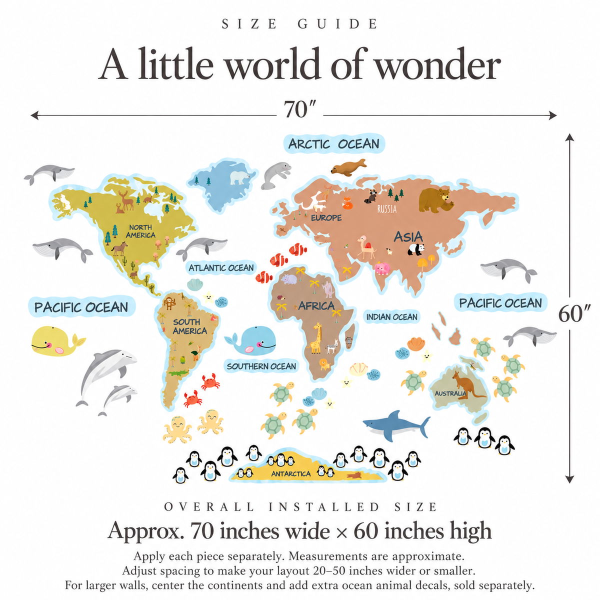 Animals World Map Fabric Wall Decal