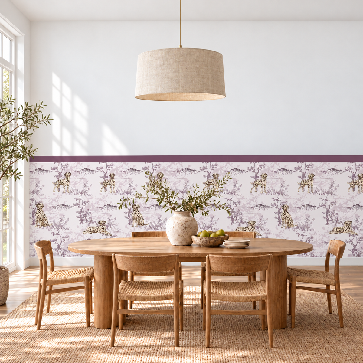 Custom Pet Toile Peel and Stick Mauve Half Wall Wallpaper