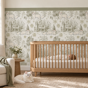 Custom Pet Toile Peel and Stick Olive Green Half Wall Wallpaper