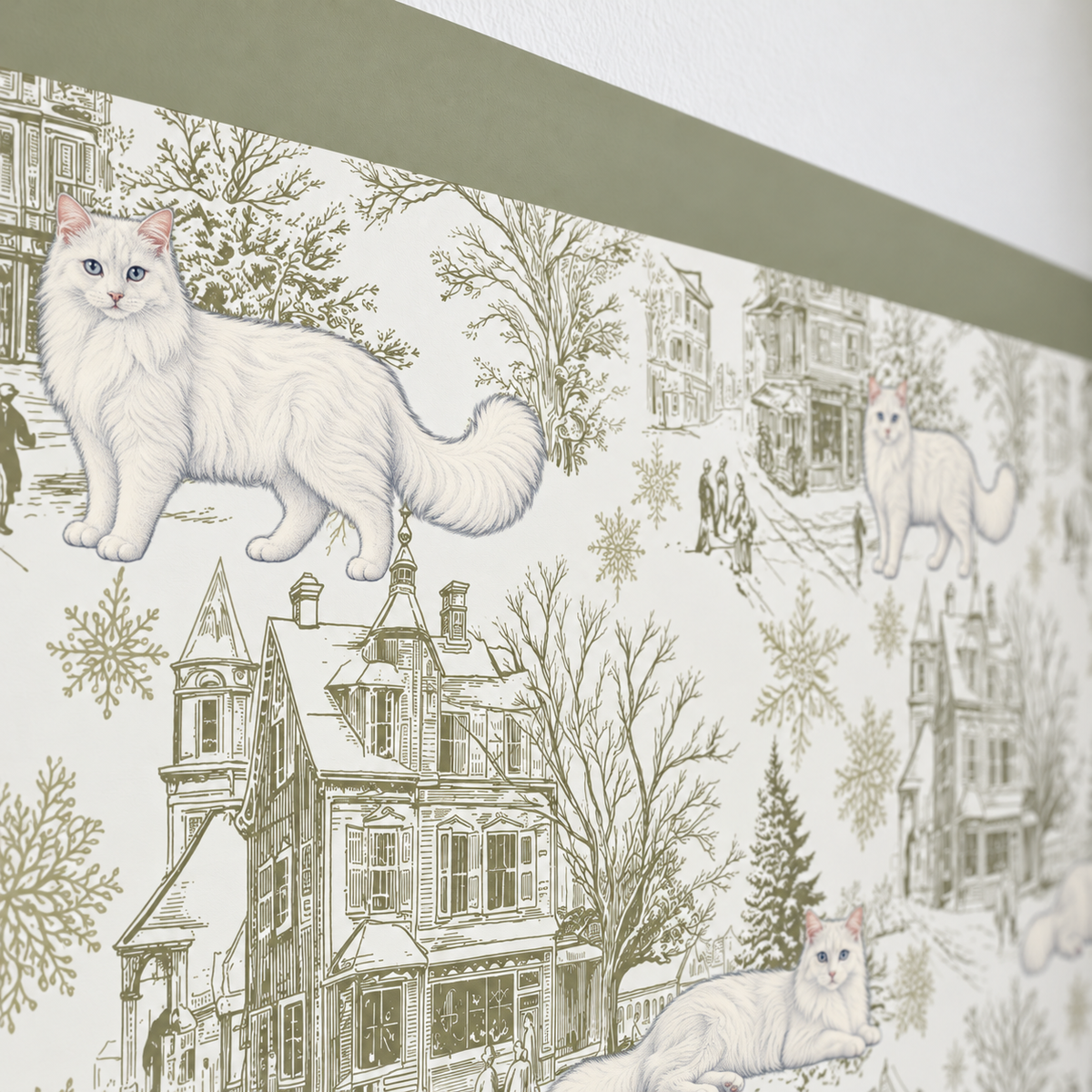 Custom Pet Toile Peel and Stick Olive Green Half Wall Wallpaper