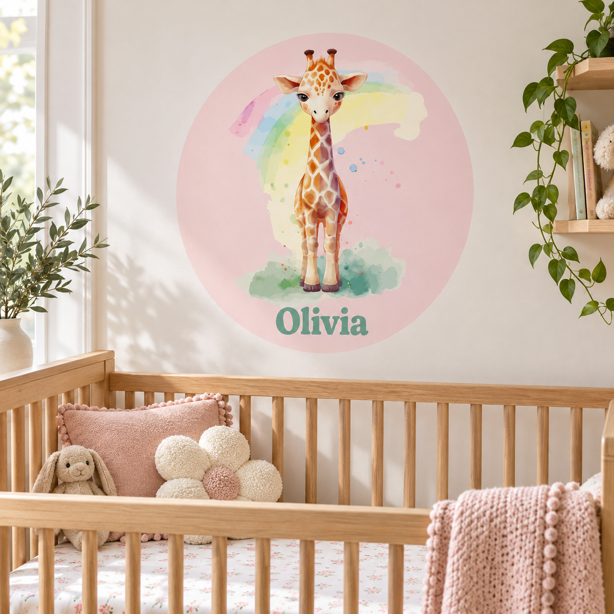 Personalized Round Giraffe Fabric Wall Decal