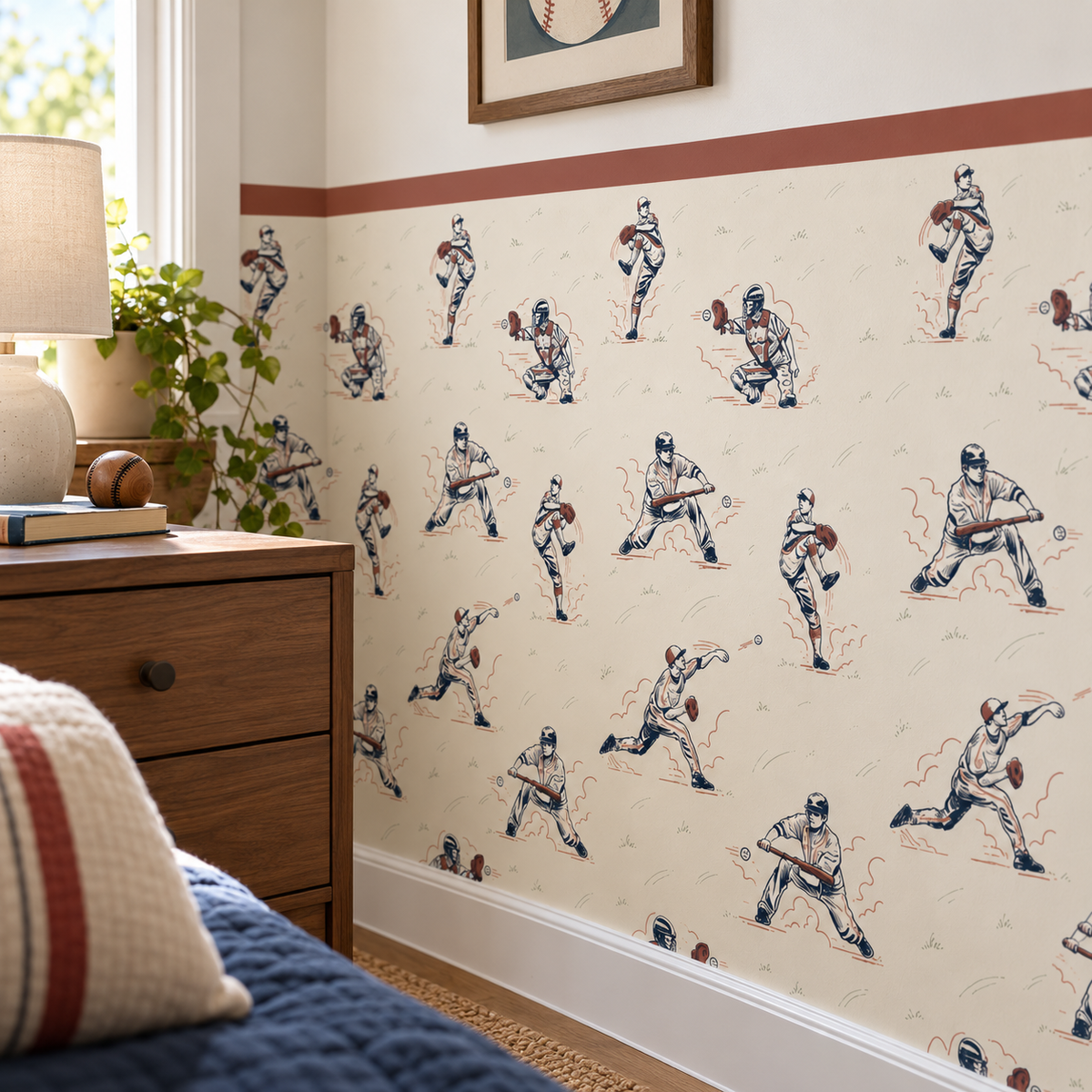 Baseball Peel and Stick Half Wall Wallpaper