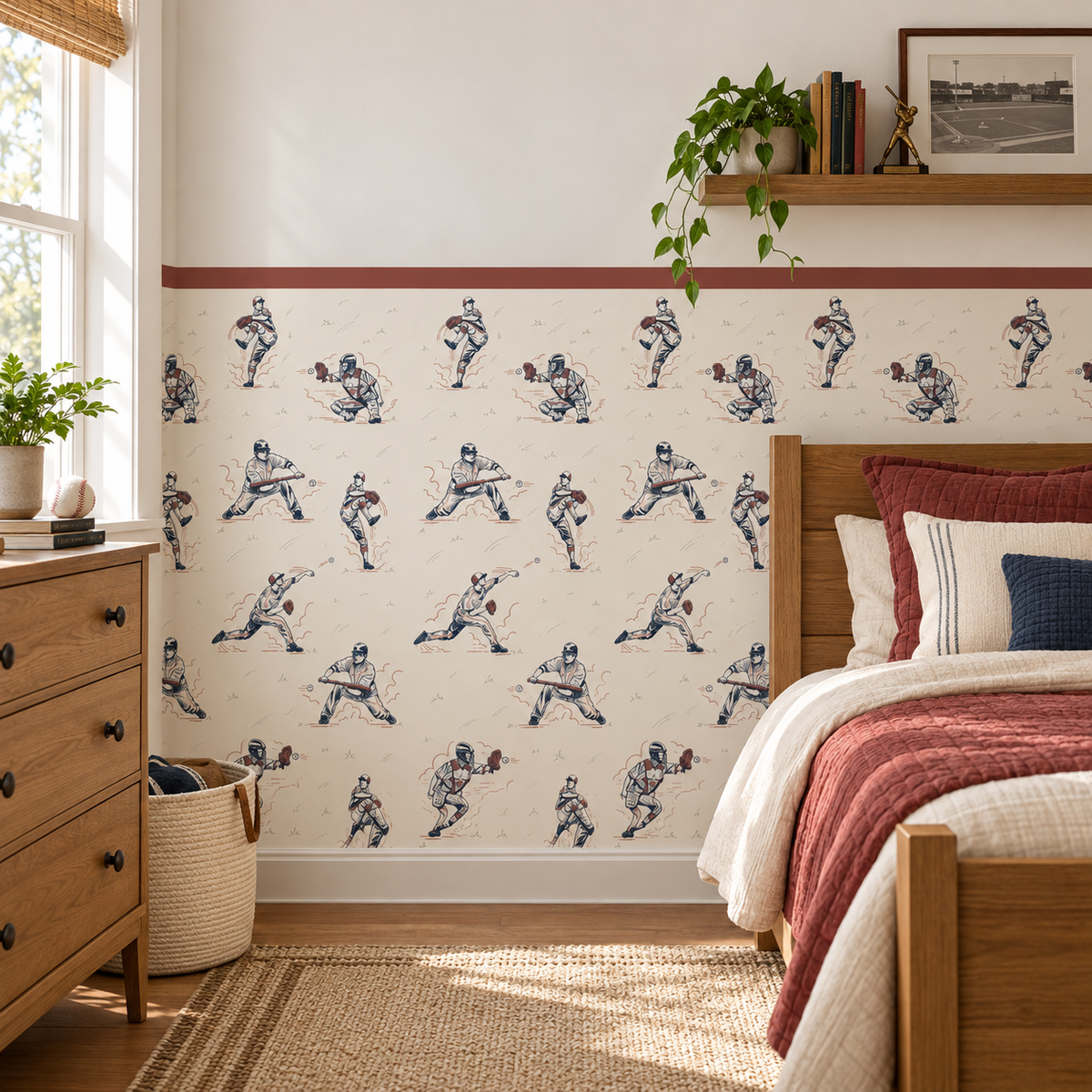 Baseball Peel and Stick Half Wall Wallpaper
