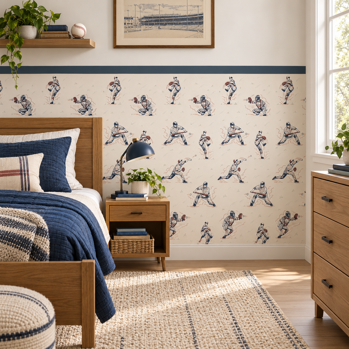 Baseball Peel and Stick Half Wall Wallpaper