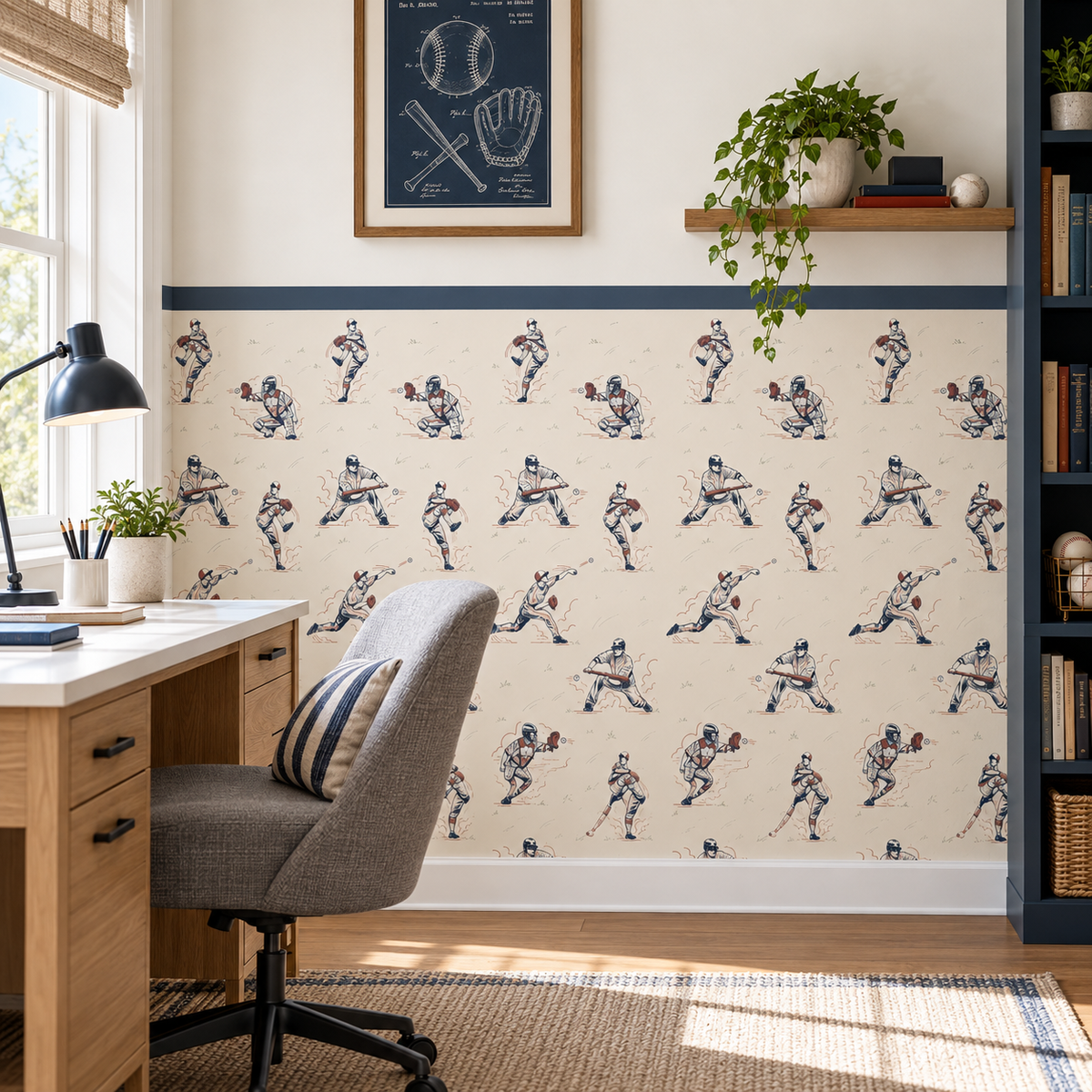 Baseball Peel and Stick Half Wall Wallpaper