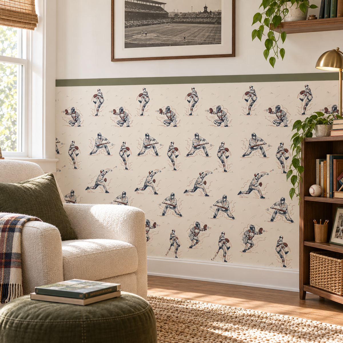 Baseball Peel and Stick Half Wall Wallpaper