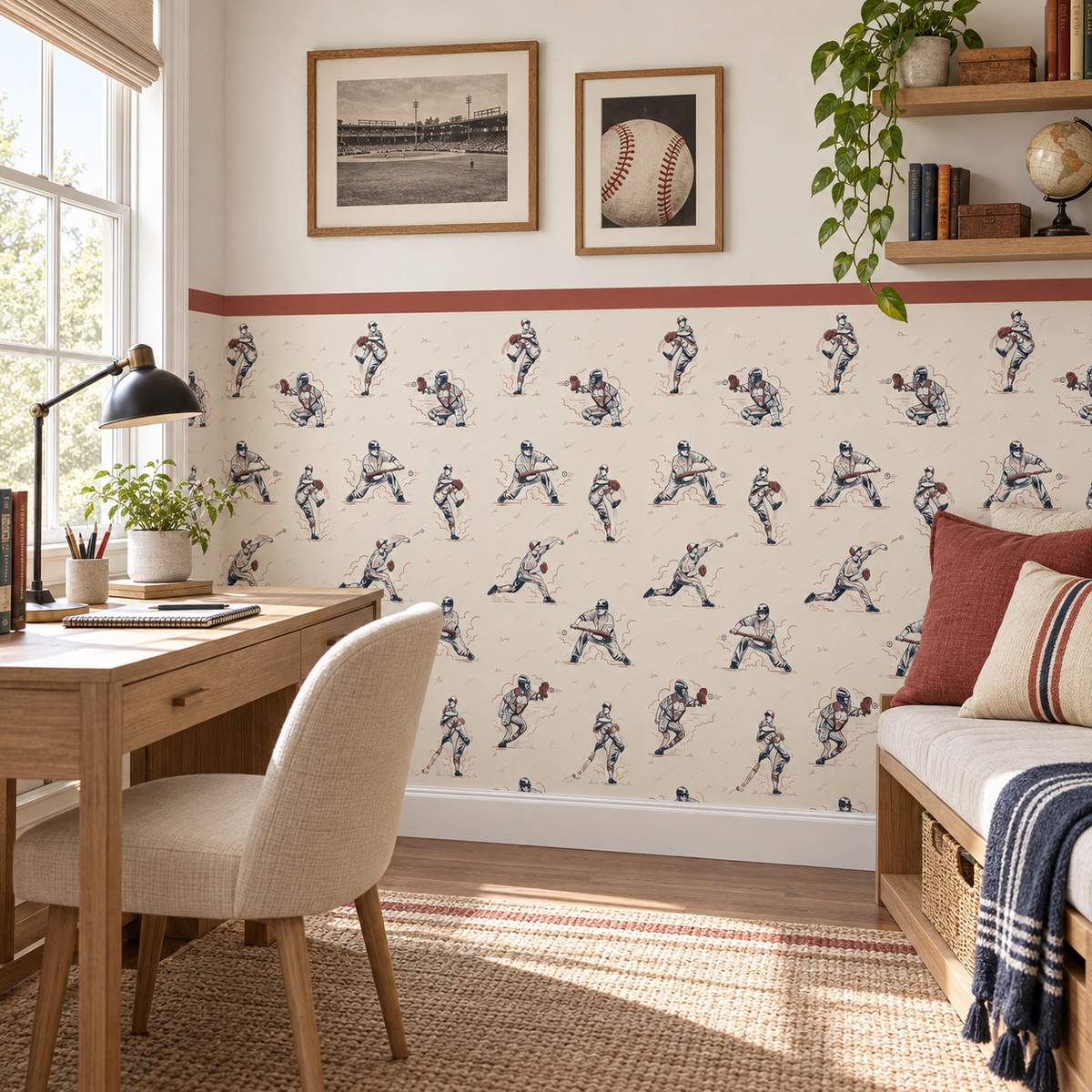 Baseball Peel and Stick Half Wall Wallpaper
