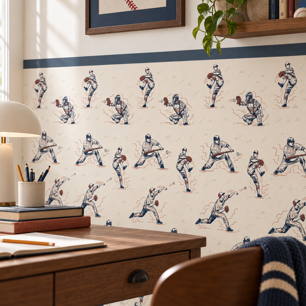 Baseball Peel and Stick Half Wall Wallpaper