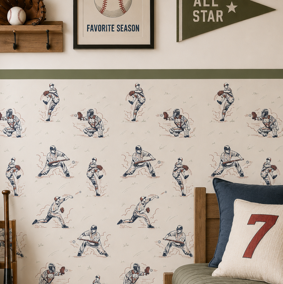 Baseball Half Wall Paper