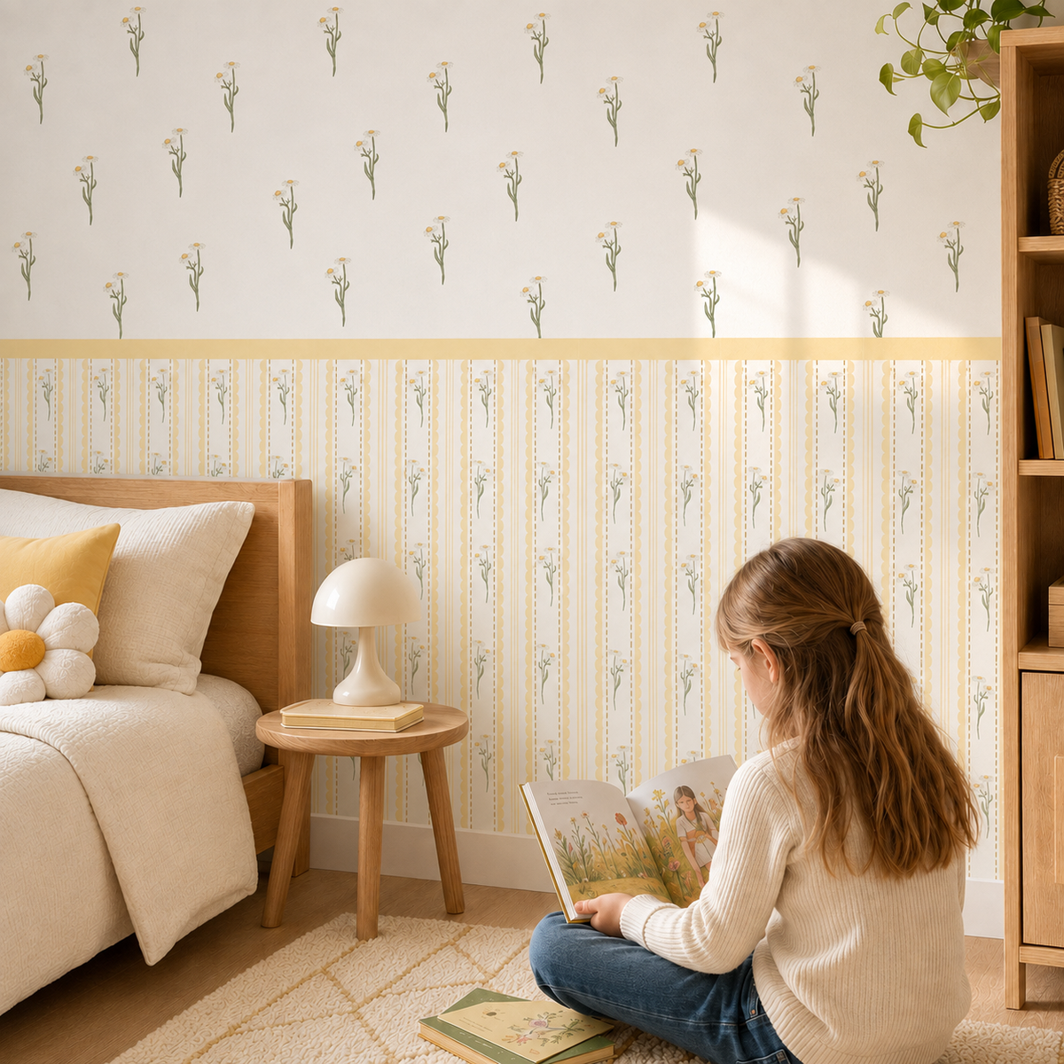 Daisy Peel and Stick Yellow Half Wall Wallpaper