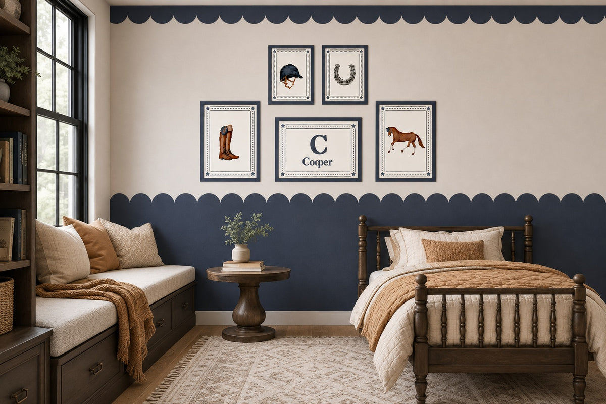 Scalloped Navy Half Wallpaper | Peel and Stick | PVC Free Fabric | Removable | Easy to Apply by Dos Junior