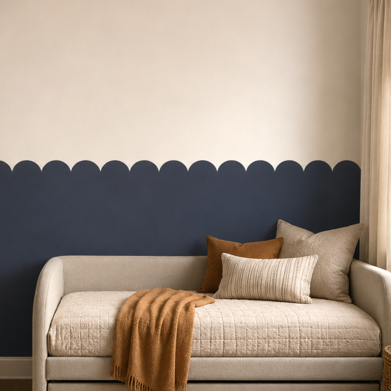 Scalloped Navy Half Wallpaper | Peel and Stick | PVC Free Fabric | Removable | Easy to Apply product image 2 by Dos Junior