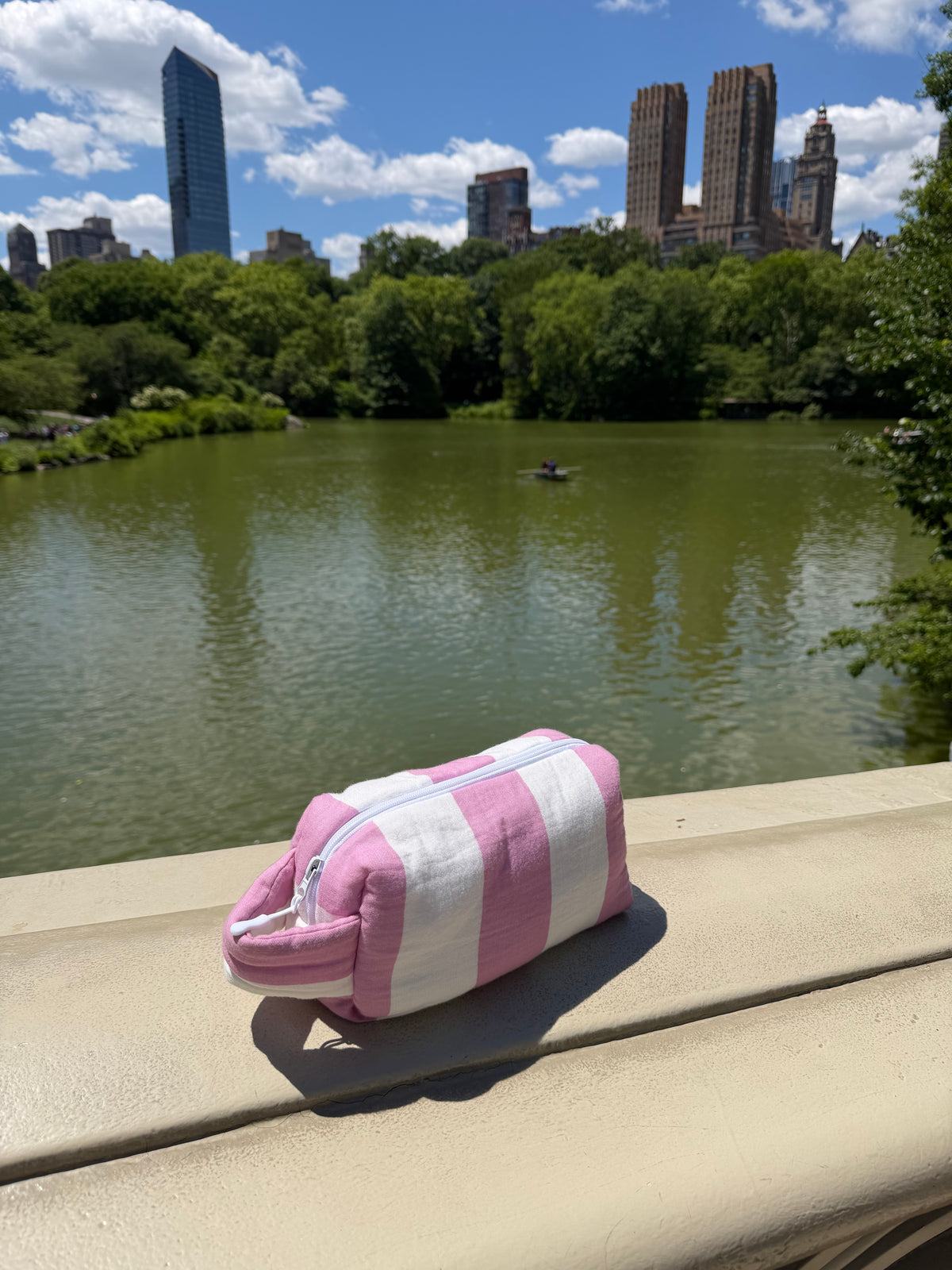 Pink Striped Cotton Muslin Pouch