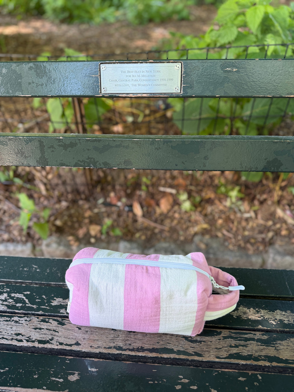 Pink Striped Cotton Muslin Pouch