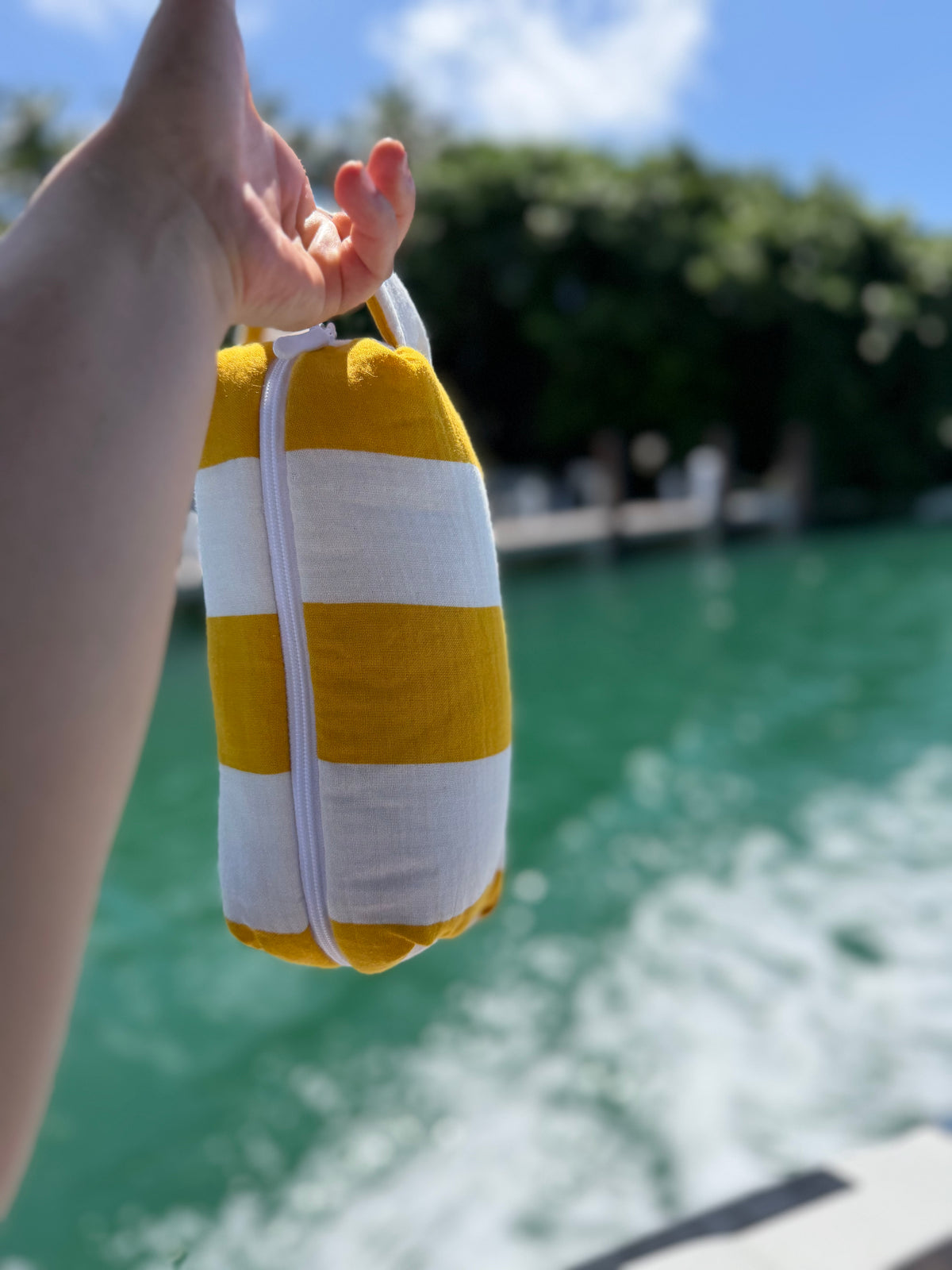 Yellow Striped Cotton Muslin Pouch
