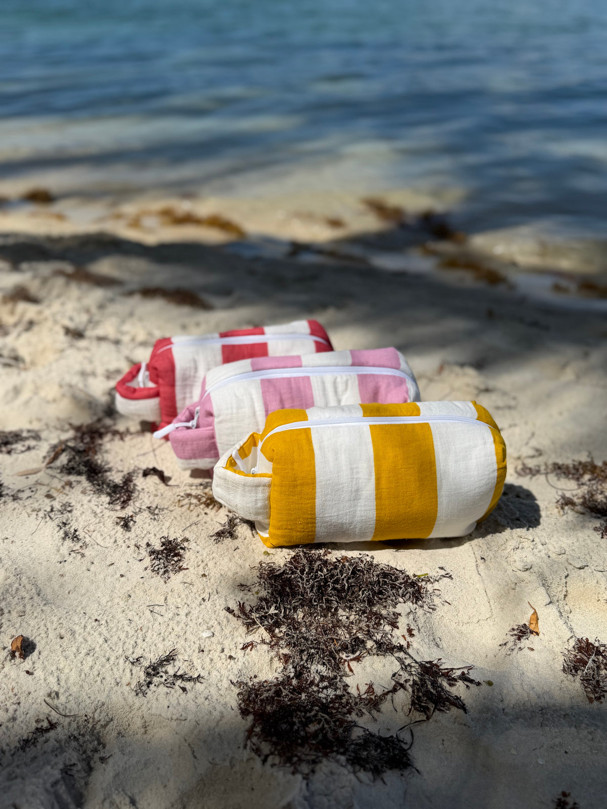 Yellow Striped Cotton Muslin Pouch