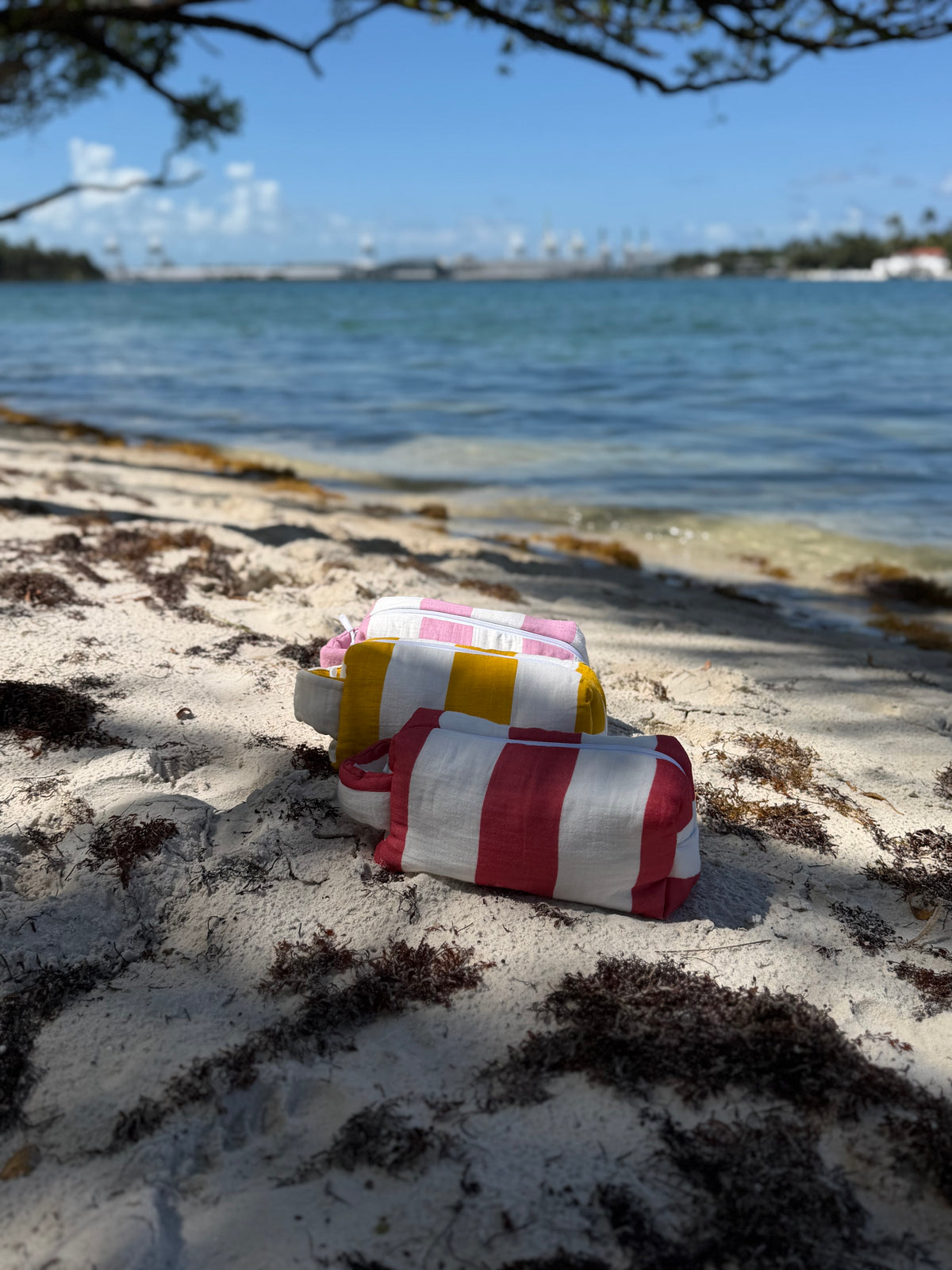 Red Striped Cotton Muslin Pouch