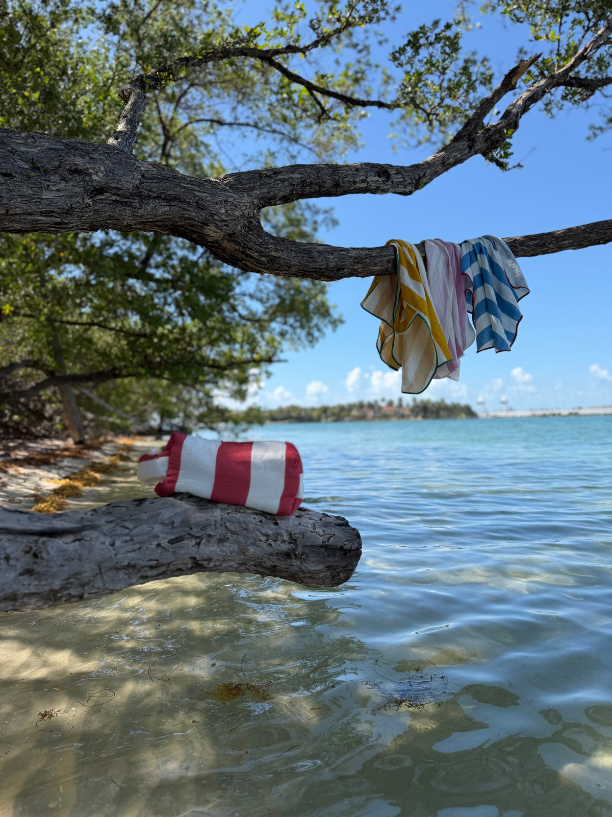 Red Striped Cotton Muslin Pouch