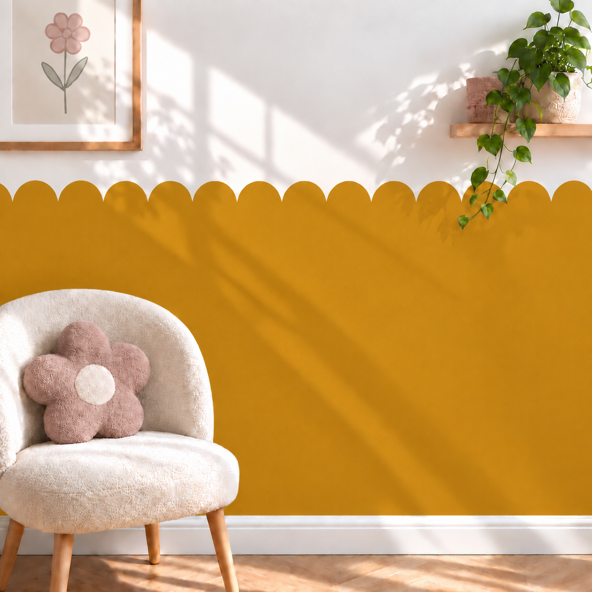 Scalloped Peel and Stick Limoncello Half Wall Wallpaper