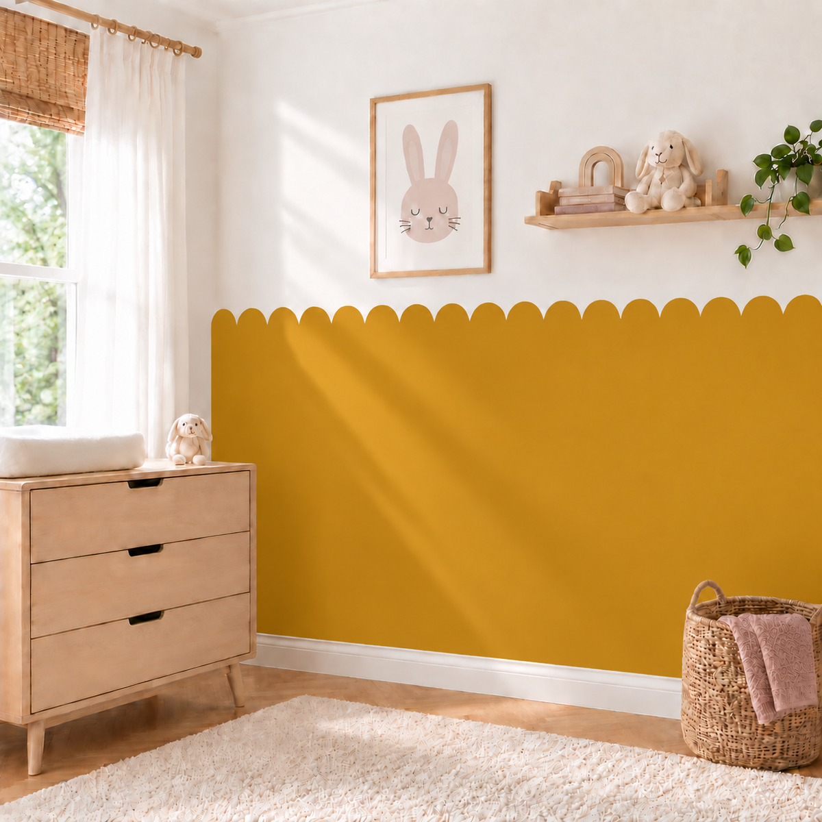 Scalloped Peel and Stick Limoncello Half Wall Wallpaper