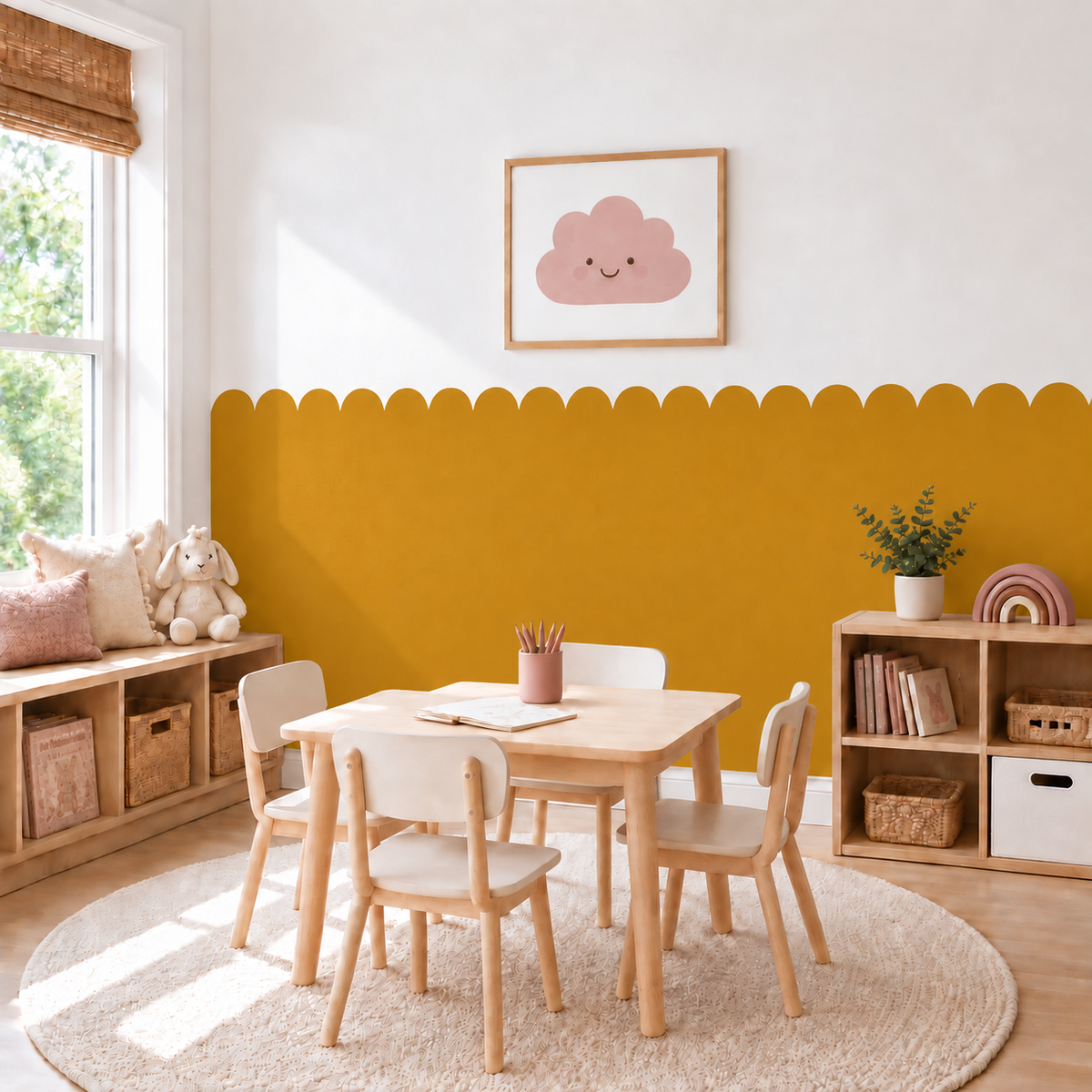 Scalloped Peel and Stick Limoncello Half Wall Wallpaper