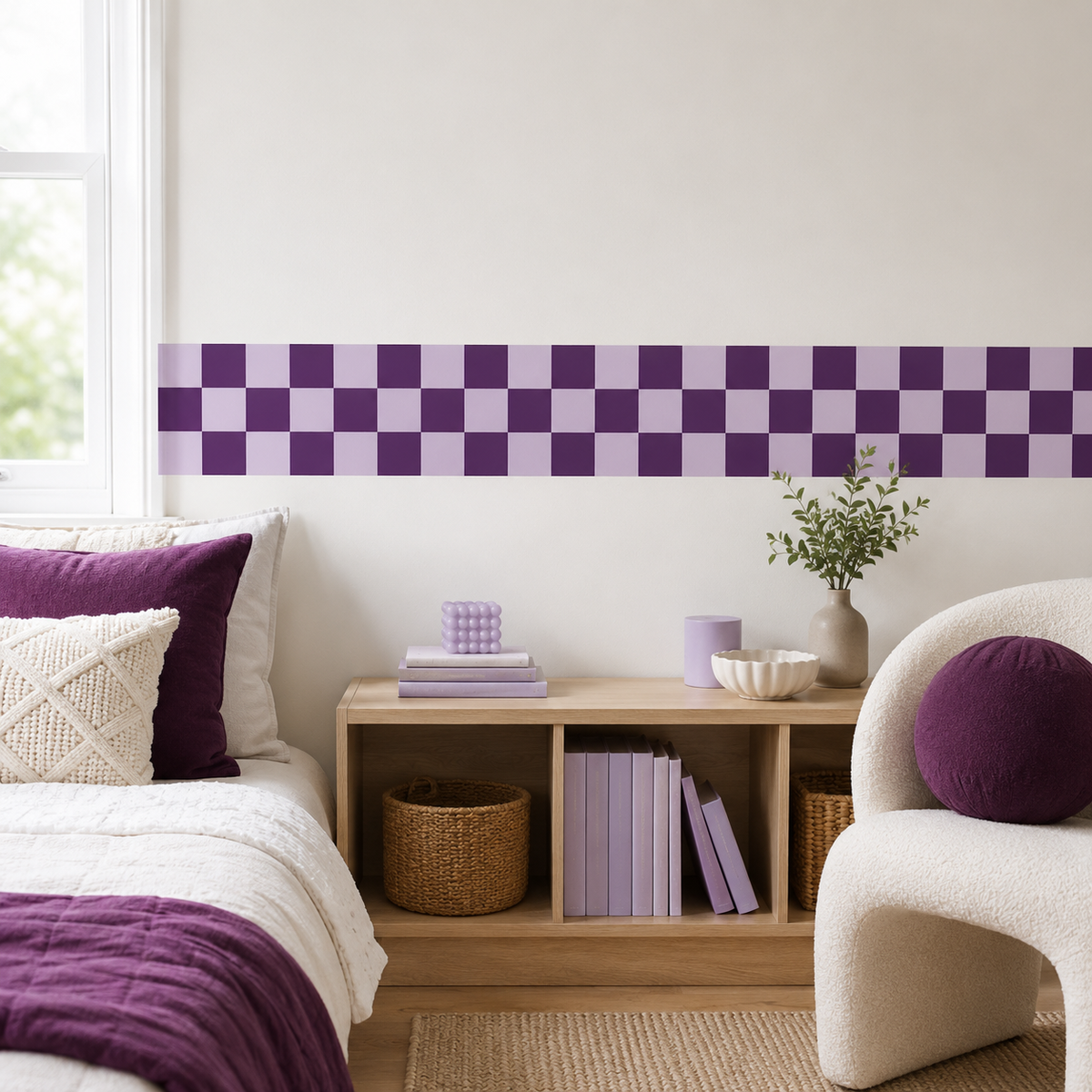 Checkerboard Peel and Stick Wallpaper Border | Fabric Wall Decal