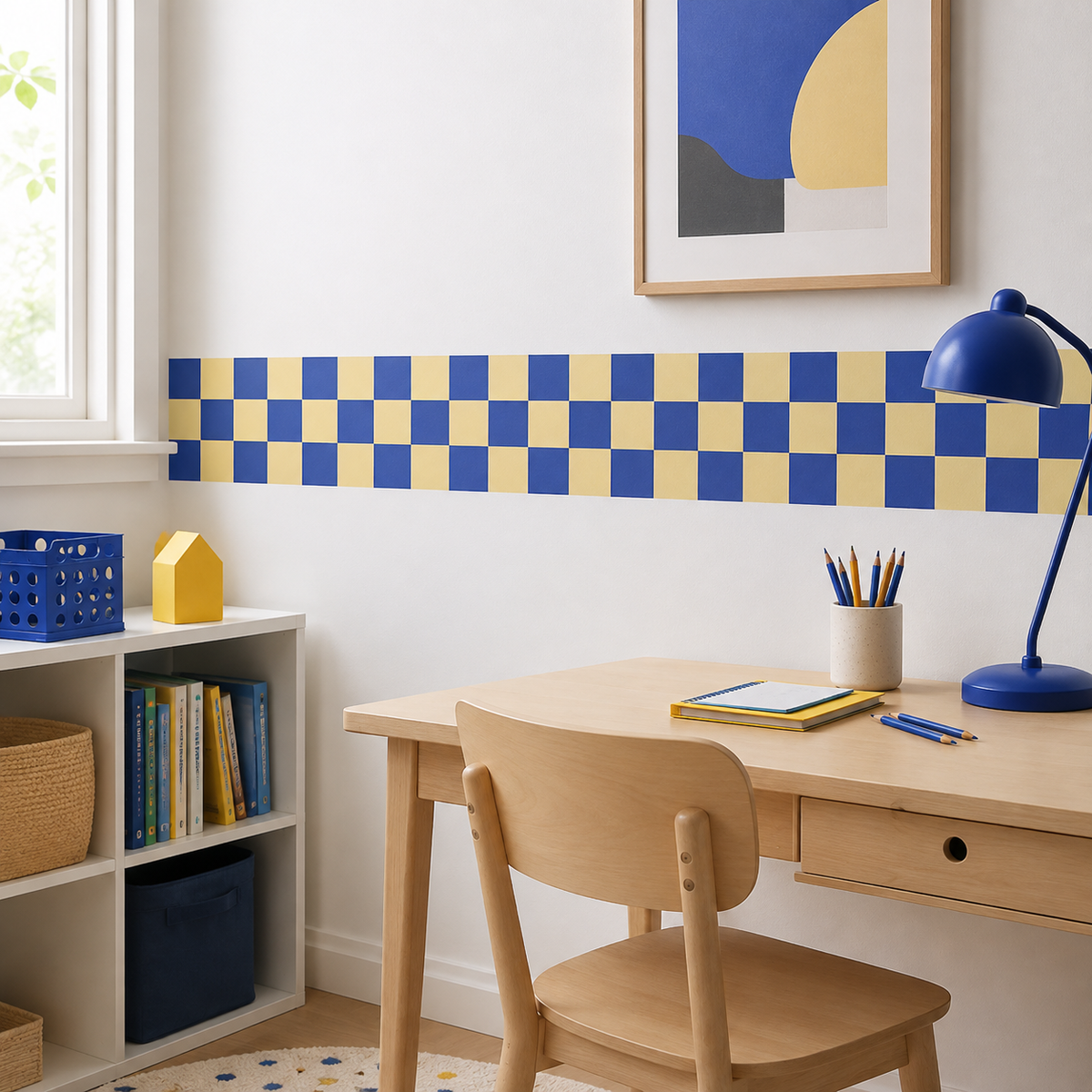 Checkerboard Peel and Stick Wallpaper Border | Fabric Wall Decal