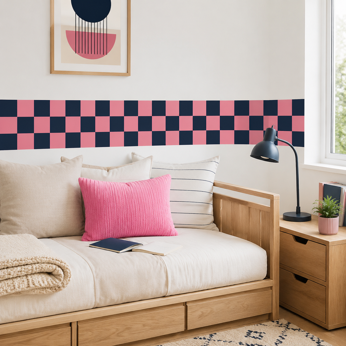 Checkerboard Peel and Stick Wallpaper Border | Fabric Wall Decal