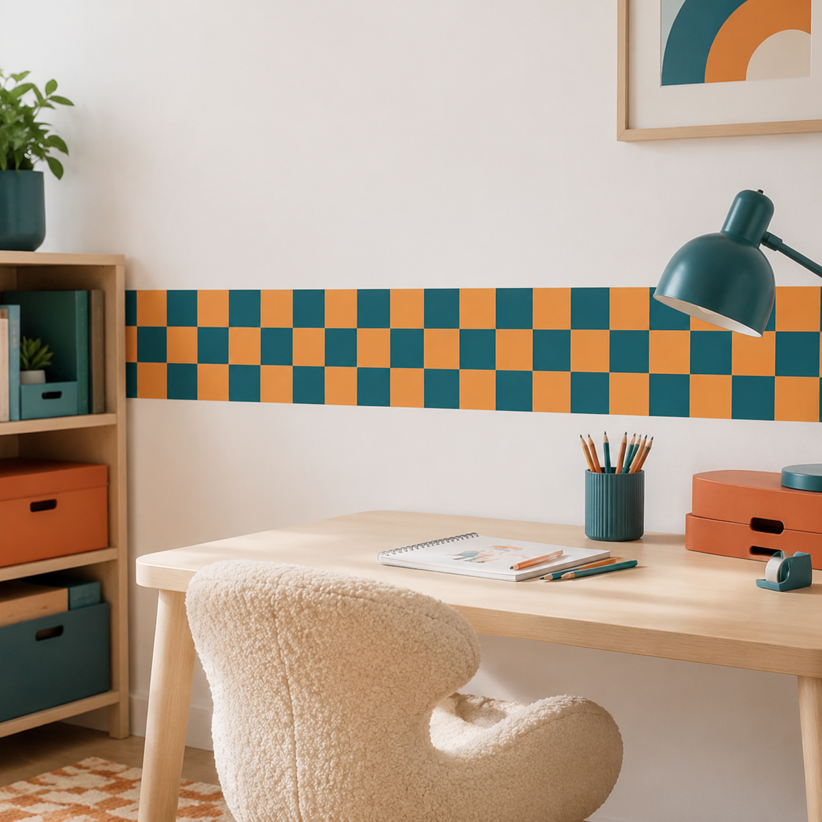 Checkerboard Peel and Stick Wallpaper Border | Fabric Wall Decal