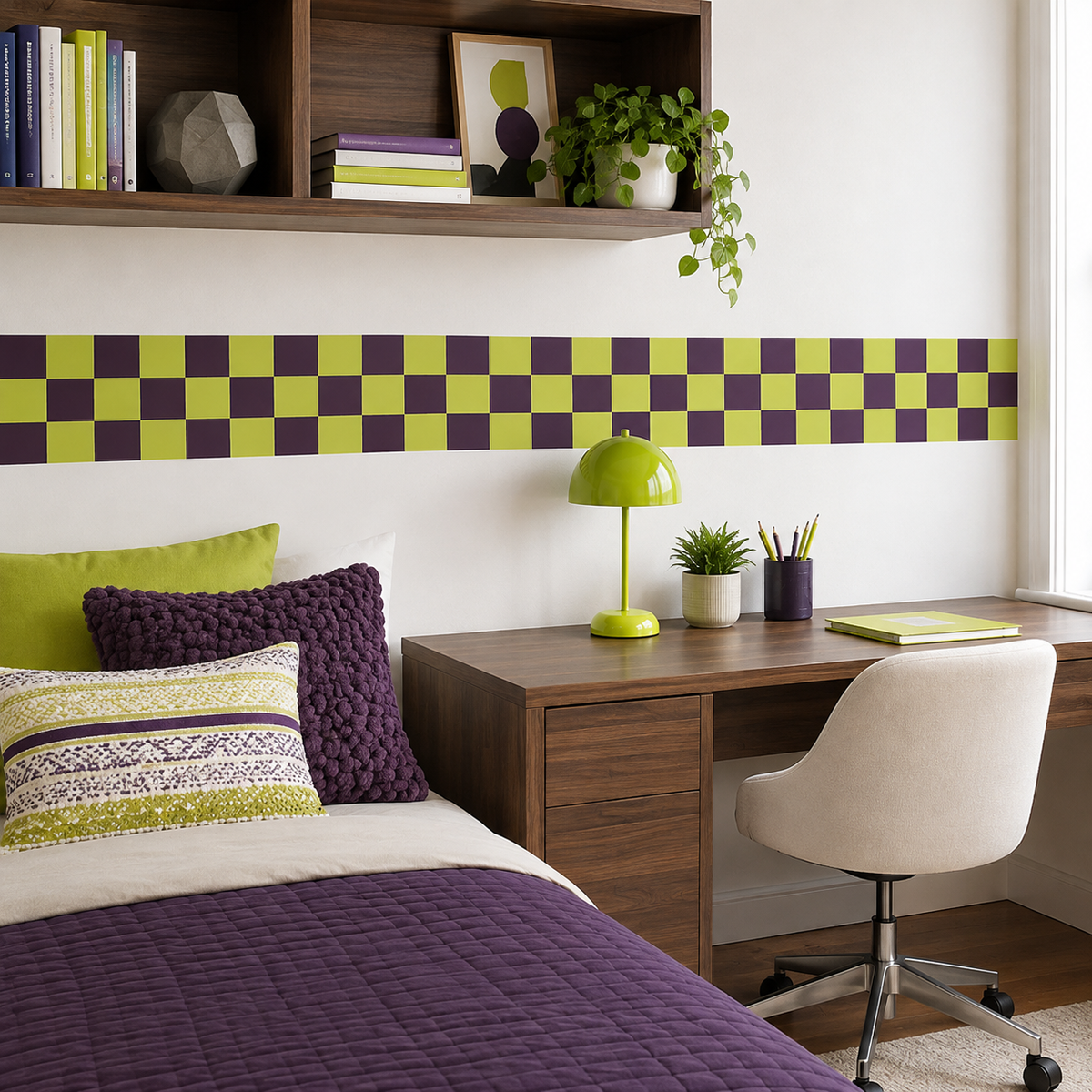 Checkerboard Peel and Stick Wallpaper Border | Fabric Wall Decal