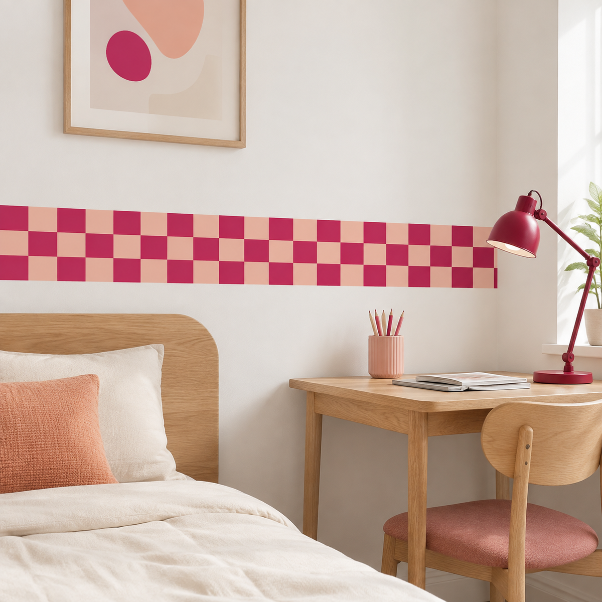 Checkerboard Peel and Stick Wallpaper Border | Fabric Wall Decal