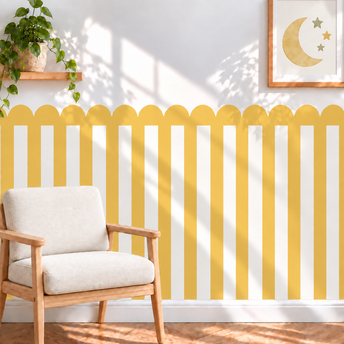 Stripe Peel and Stick Yellow Scallop Half Wall Wallpaper