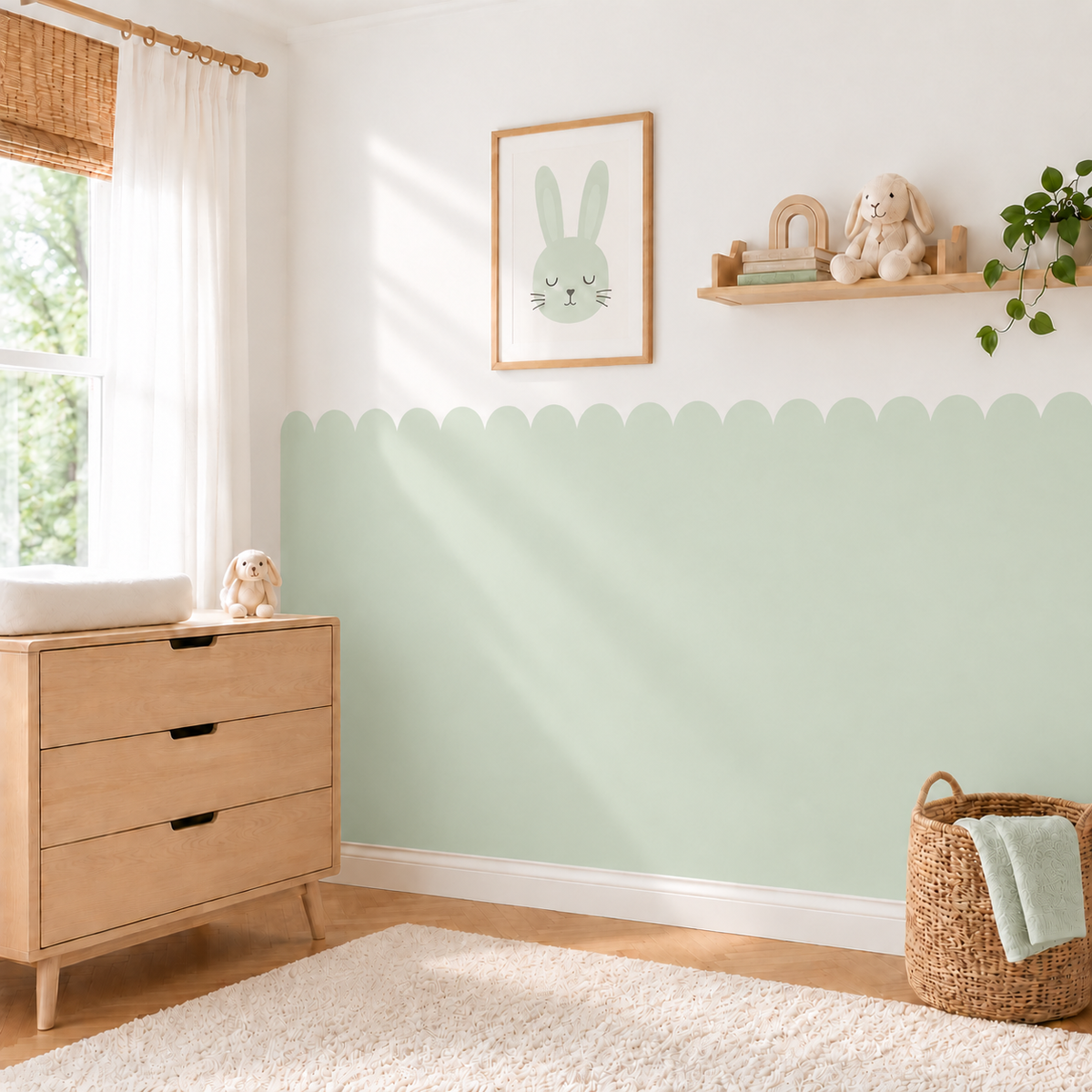 Scalloped Peel and Stick Mint Half Wall Wallpaper
