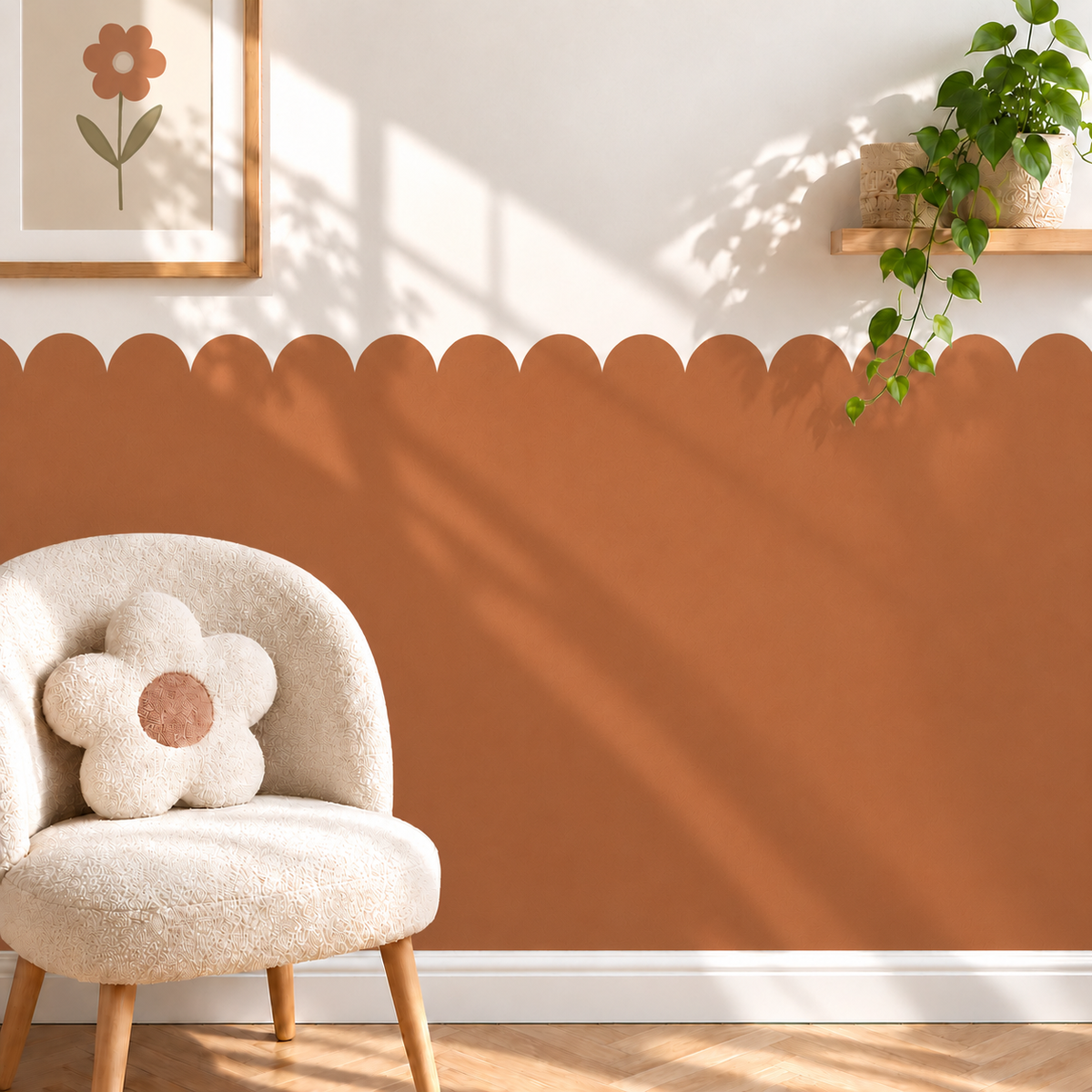 Scalloped Peel and Stick Cinnamon Half Wall Wallpaper
