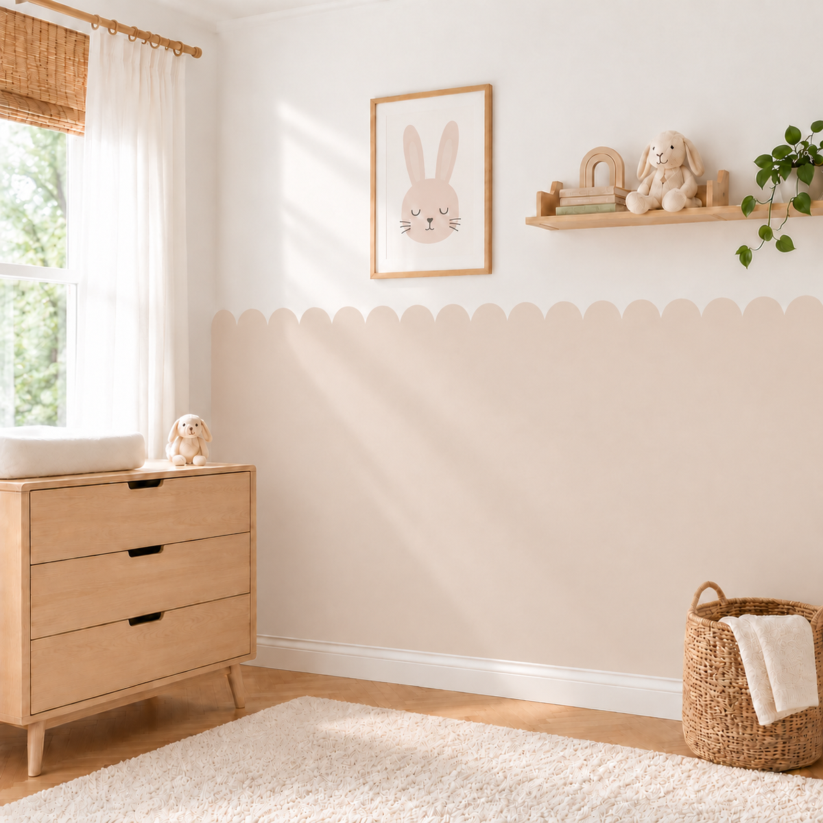 Scalloped Peel and Stick Almond Half Wall Wallpaper