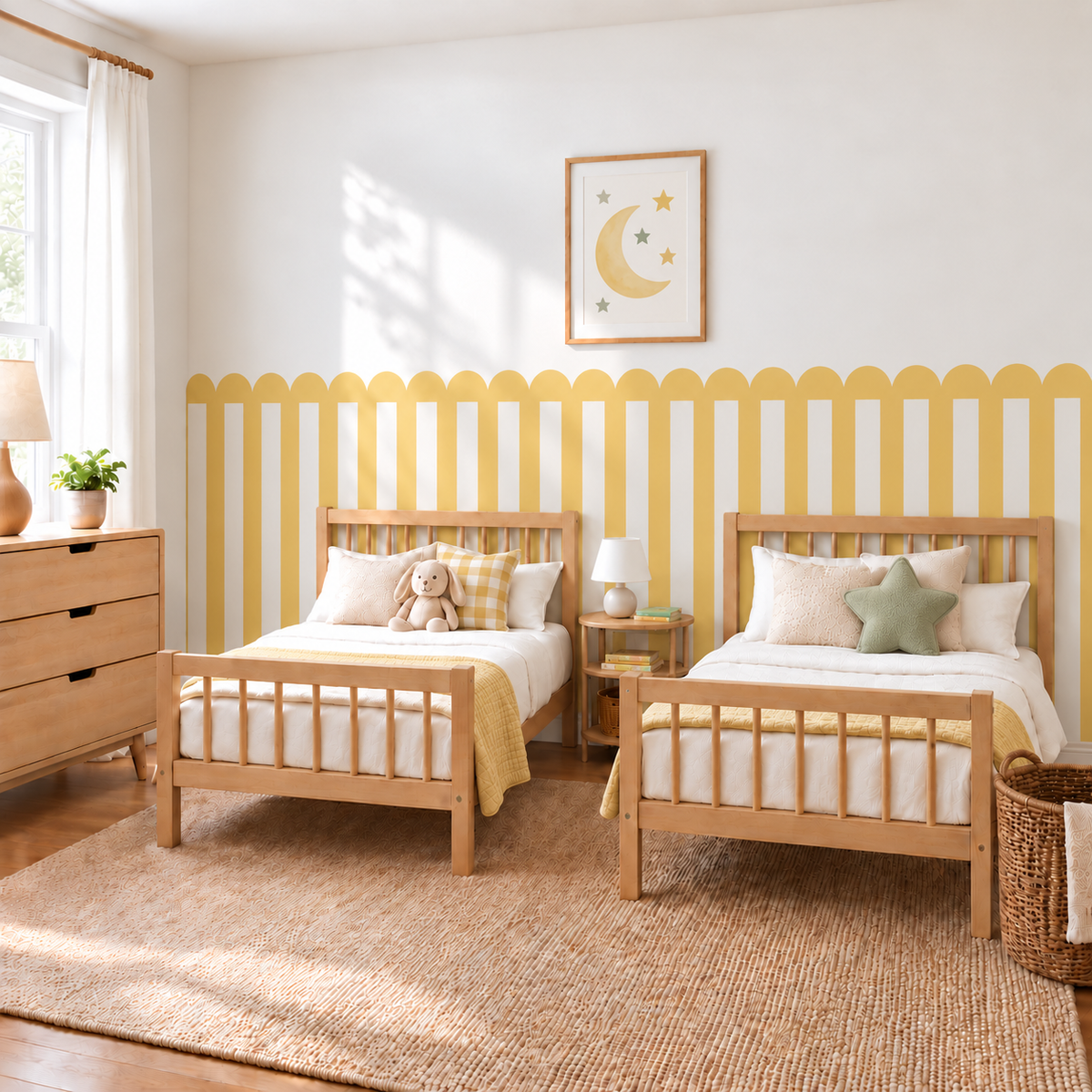 Stripe Peel and Stick Yellow Scallop Half Wall Wallpaper