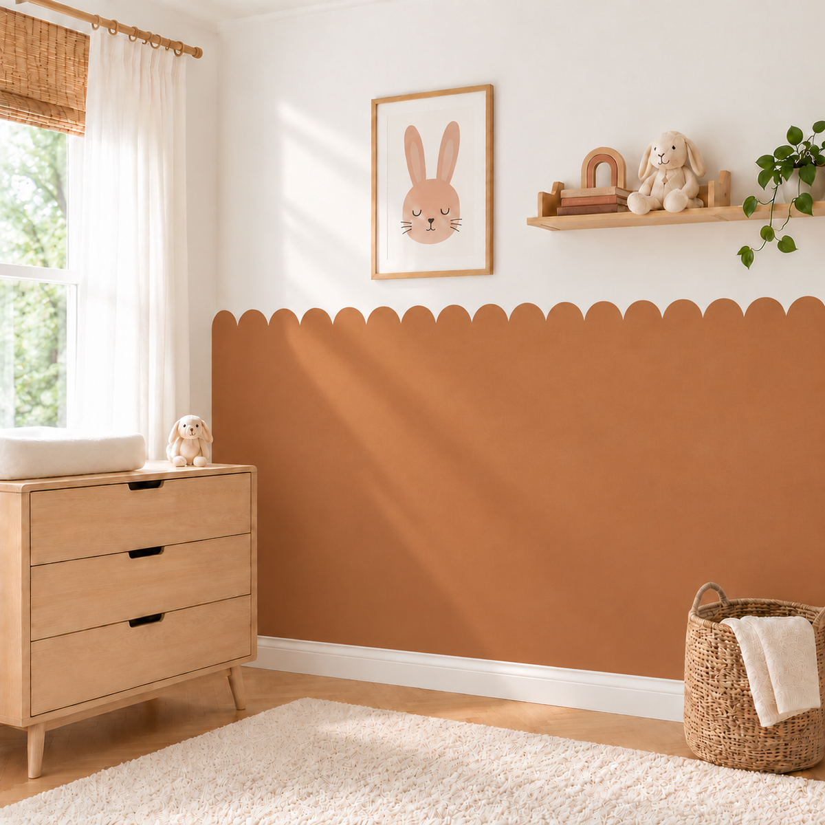 Scalloped Peel and Stick Cinnamon Half Wall Wallpaper