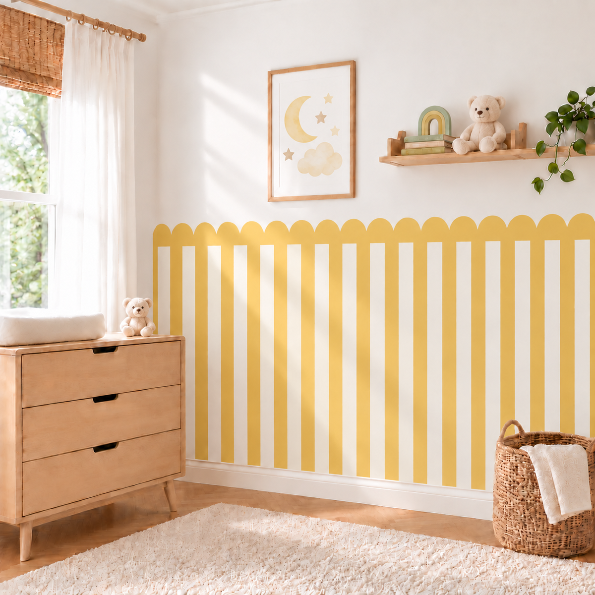 Stripe Peel and Stick Yellow Scallop Half Wall Wallpaper