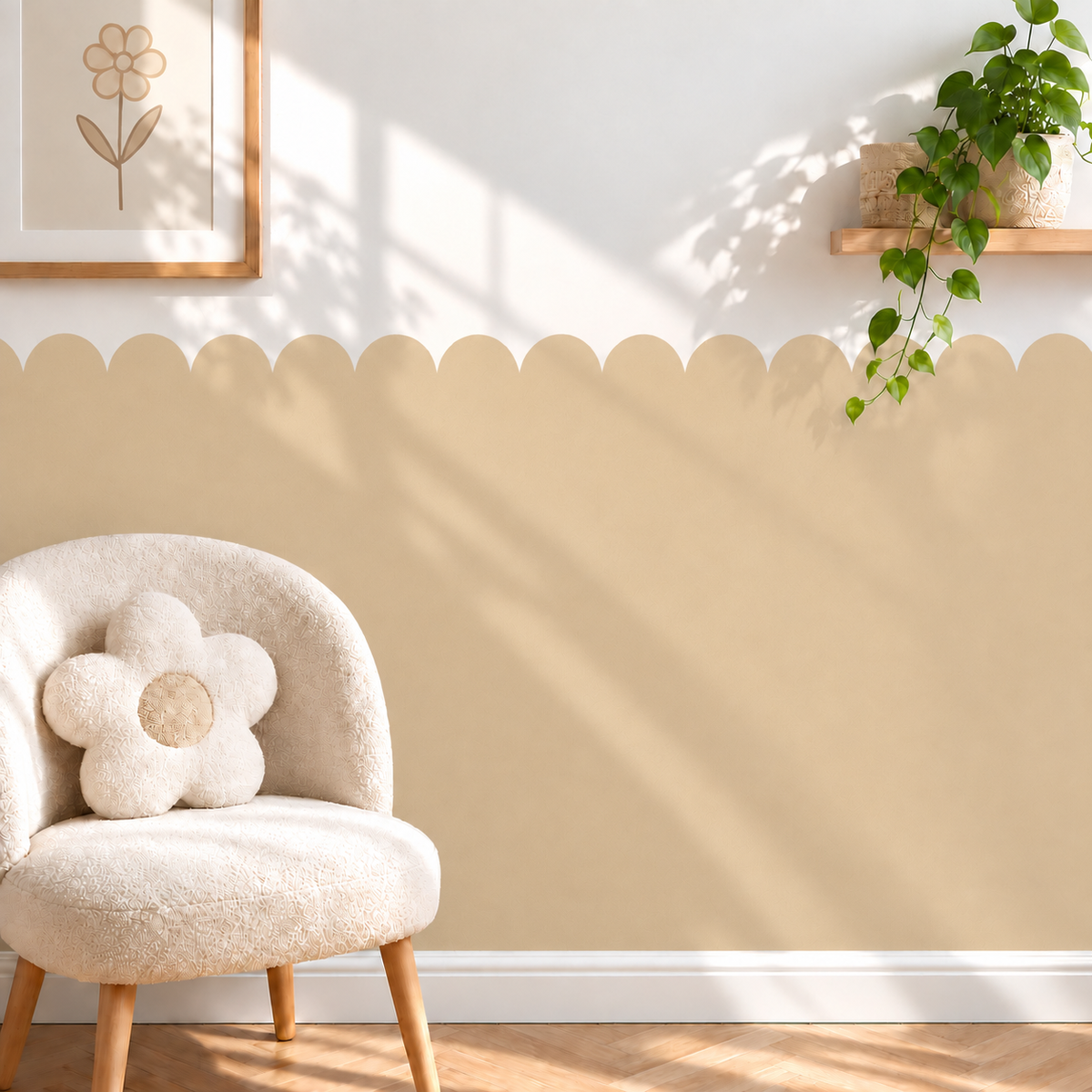 Scalloped Peel and Stick Sand Half Wall Wallpaper