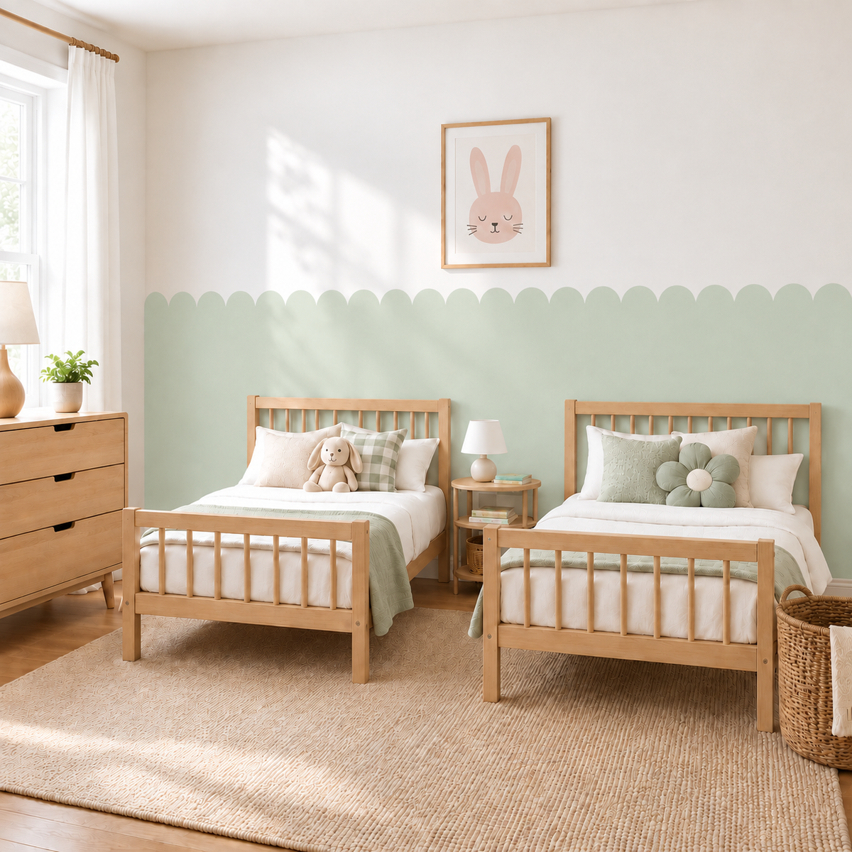 Scalloped Peel and Stick Mint Half Wall Wallpaper