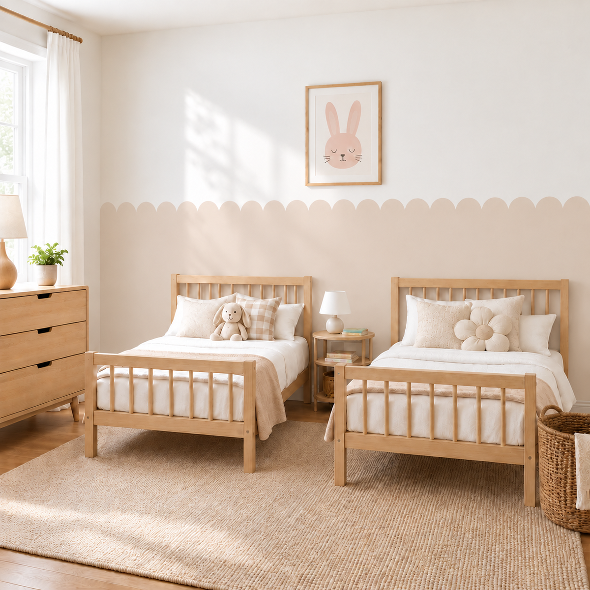 Scalloped Peel and Stick Almond Half Wall Wallpaper