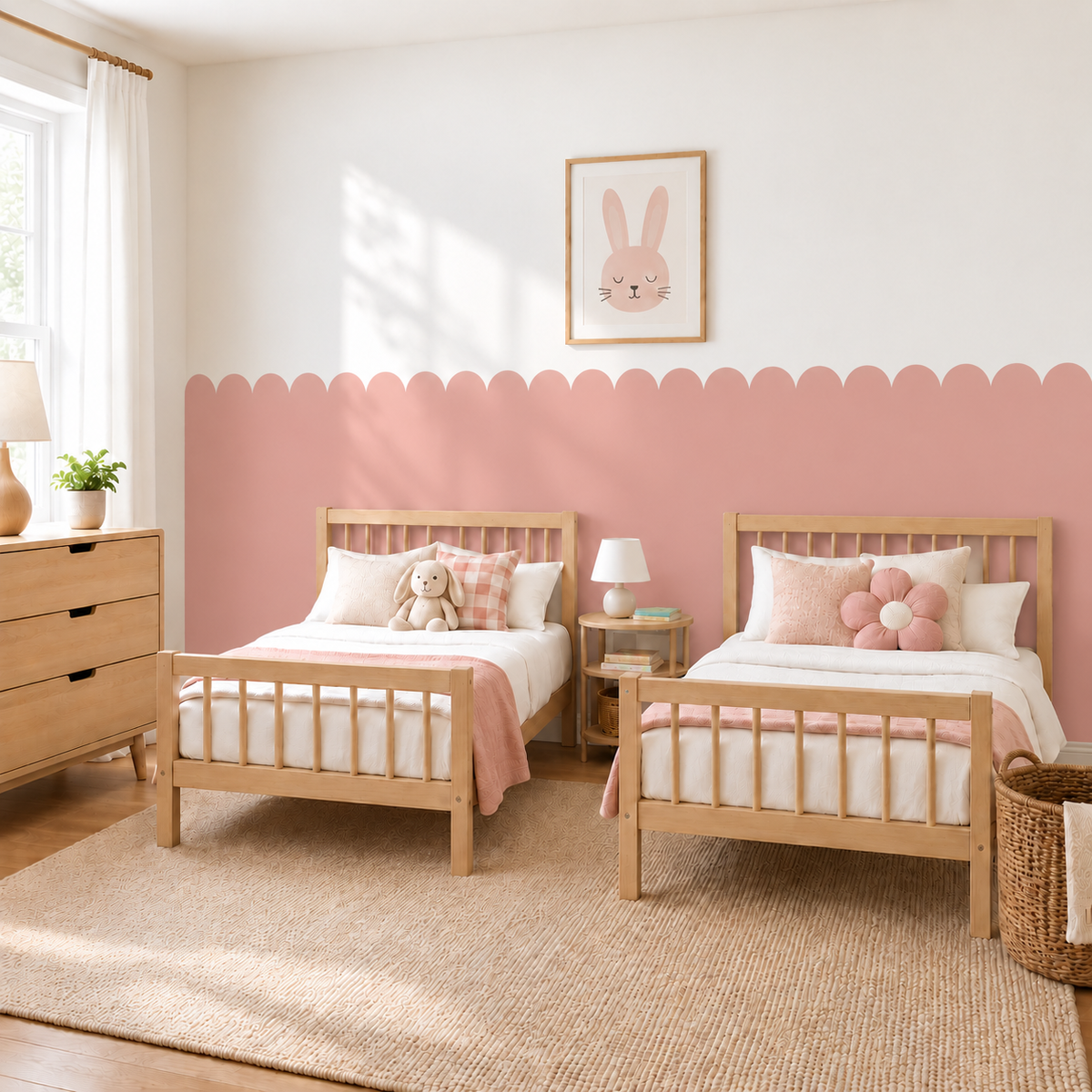 Scalloped Peel and Stick Muted Rose Half Wall Wallpaper